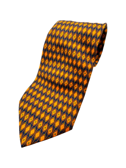 90s Yves Saint Laurent Krawatte Seide Made In Italy Blau Gelb