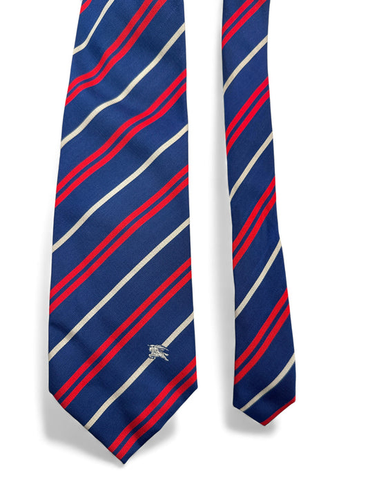 90s Burberrys Krawatte Navy Regimental Stripe Made In Italy Seide Dunkelblau