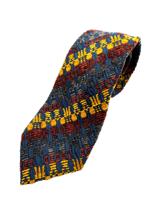 90s Anne Surkamp Kramer Krawatte Made In Germany Seide Dunkelblau Gelb