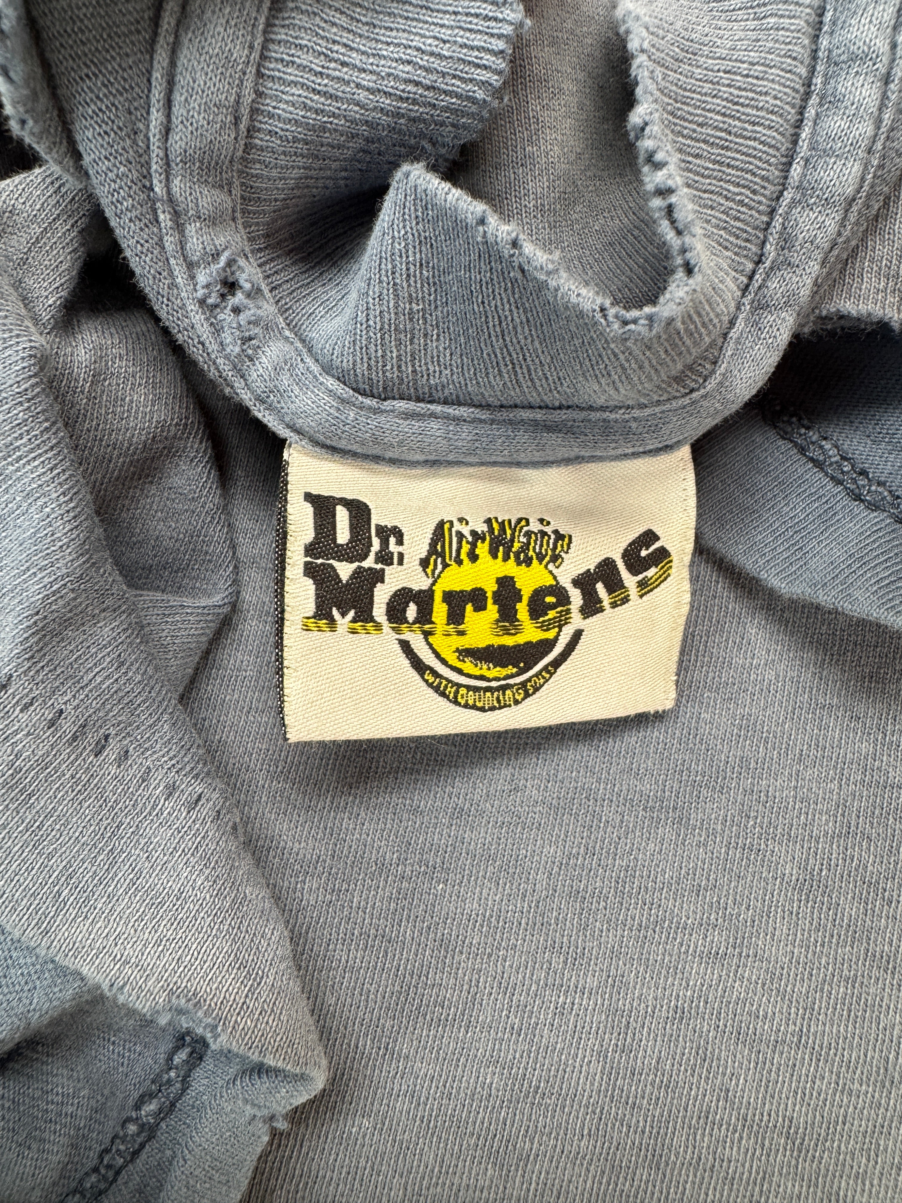 90s Trashed Dr. Martens Shirt "Made like no other shoe on earth" Faded Blau