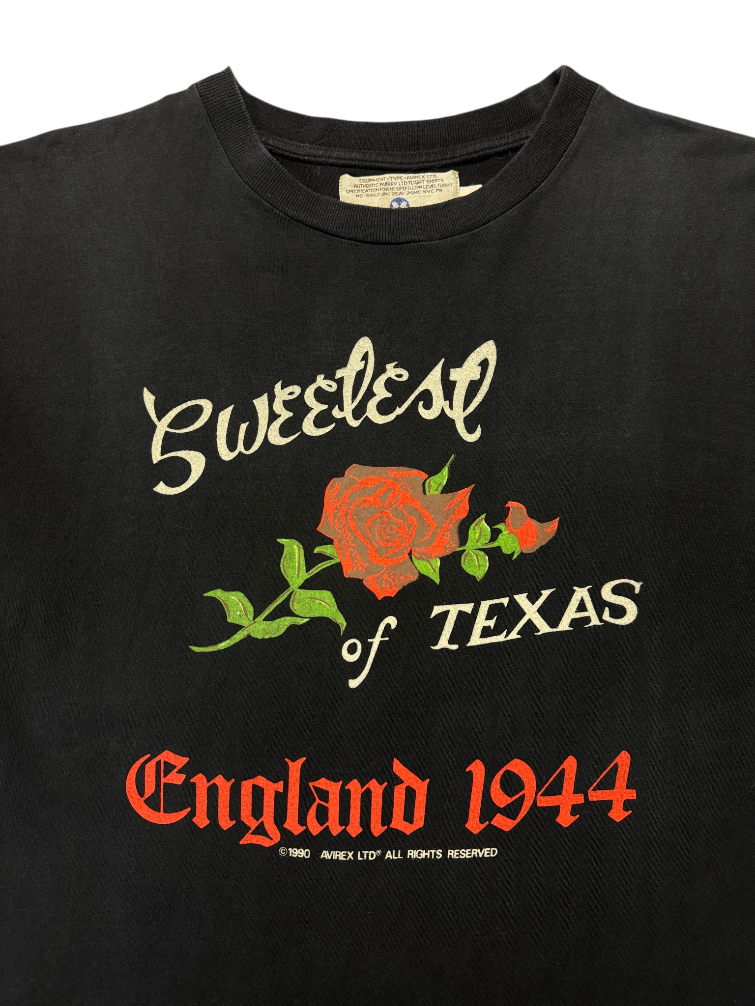 1990 Avirex Shirt "Sweetest of Texas - England 1944" Schwarz