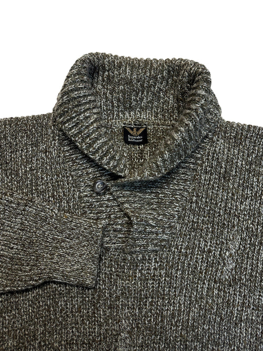 80s Giorgio Armani Schalkragen Pullover Zopfstrick Details 45% Lammwolle Made In Italy Braun Weiß 50 M