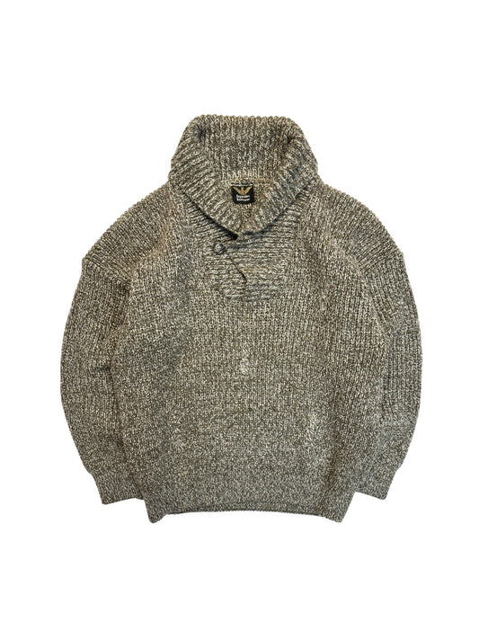 80s Giorgio Armani Schalkragen Pullover Zopfstrick Details 45% Lammwolle Made In Italy Braun Weiß 50 M