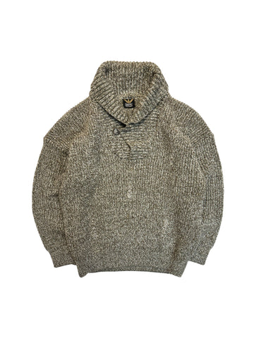 80s Giorgio Armani Schalkragen Pullover Zopfstrick Details 45% Lammwolle Made In Italy Braun Weiß 50 M