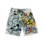 Ed Hardy Schwimmshorts 00s Y2K Print Weiß Bunt 34