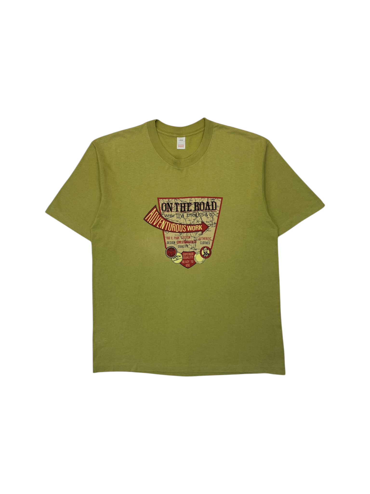 80s Levis Shirt "On the road" Single Stitch Grün