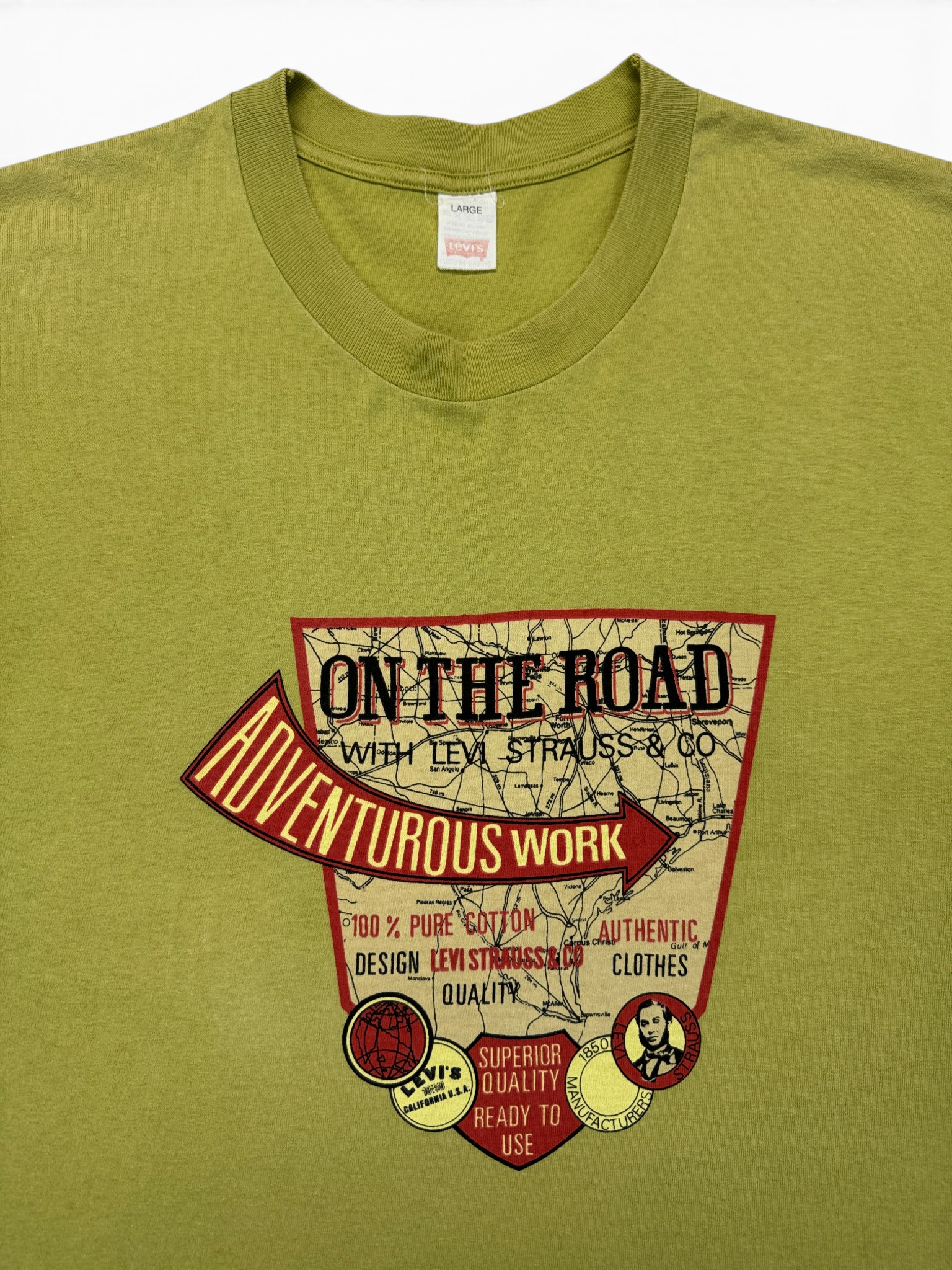 80s Levis Shirt "On the road" Single Stitch Grün