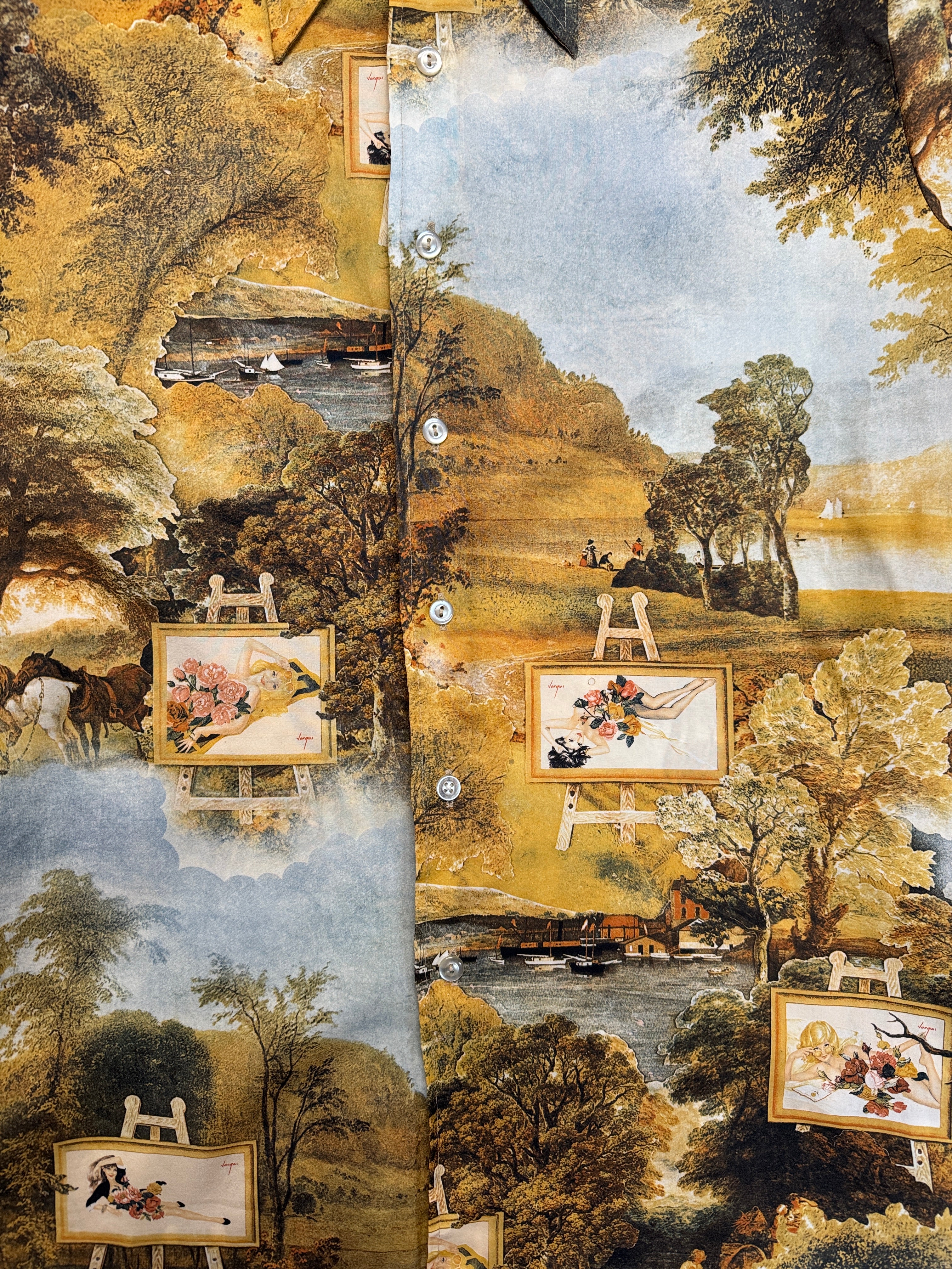 Rare! 70s Chemise Et Cie x PLAYBOY Hemd First Alberto Vargas Collage Bunt M-L