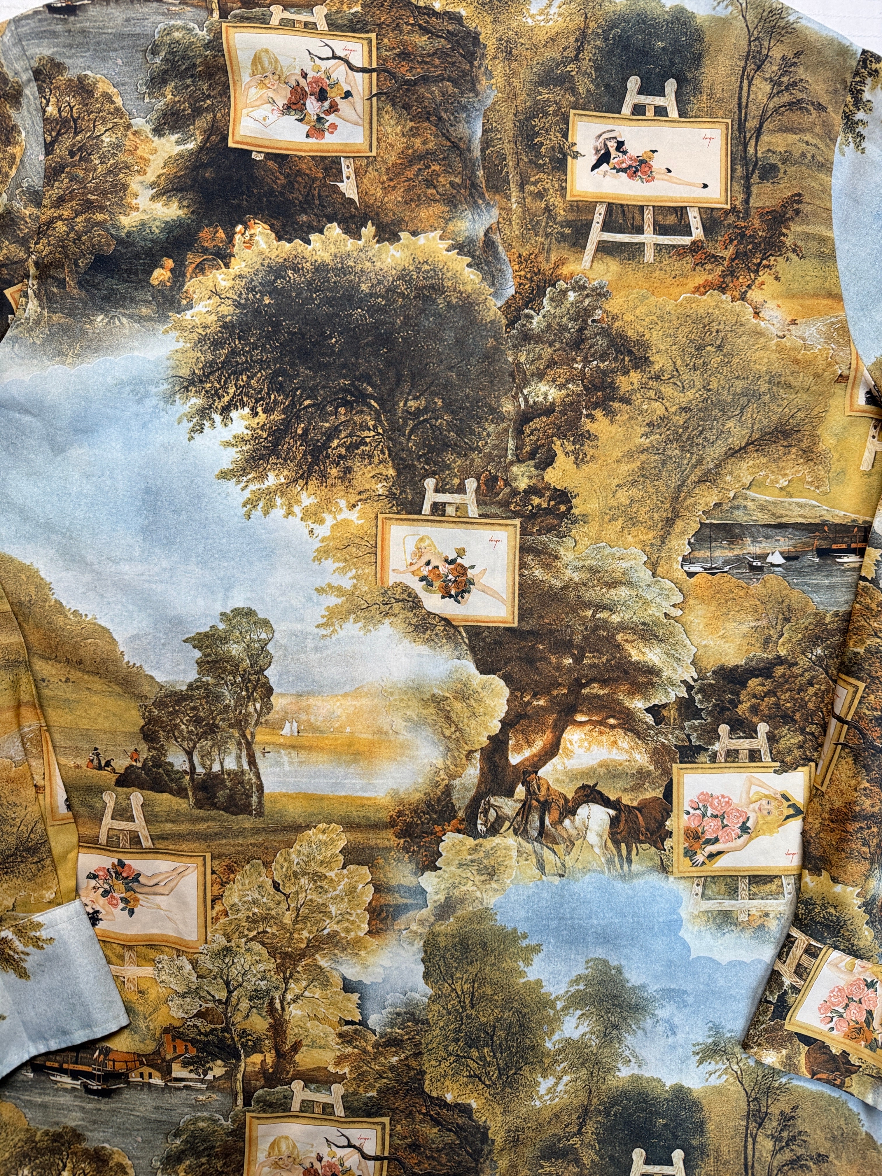Rare! 70s Chemise Et Cie x PLAYBOY Hemd First Alberto Vargas Collage Bunt M-L