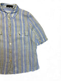 Barbara Lohmann Kurzarm Leinenhemd Gestreift Blau Gelb 46 XL