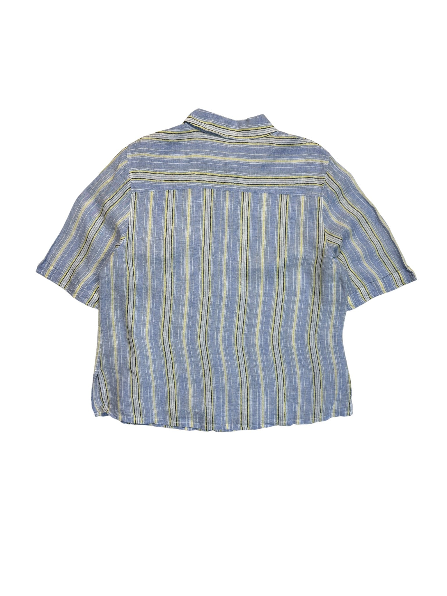 Barbara Lohmann Kurzarm Leinenhemd Gestreift Blau Gelb 46 XL