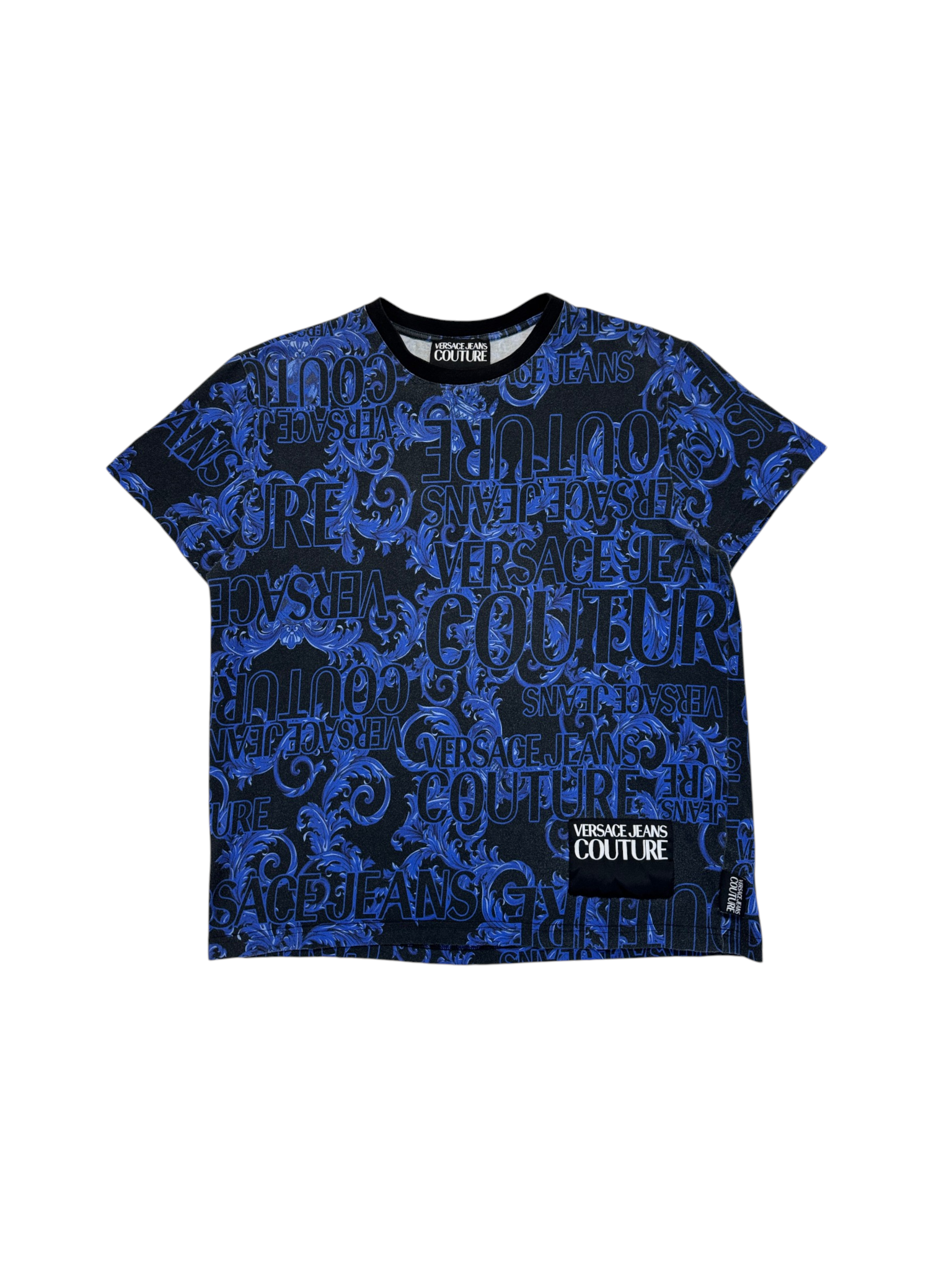 2010s Versace Baroque Logo Shirt Schwarz Blau