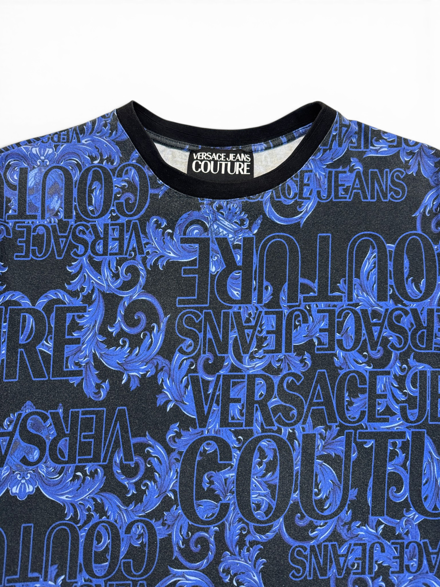 2010s Versace Baroque Logo Shirt Schwarz Blau