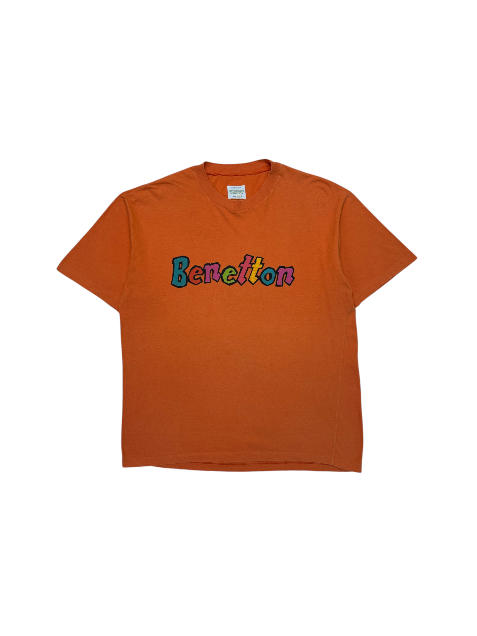 90s United Colors Of Benetton Shirt Spellout Single Stitch Orange