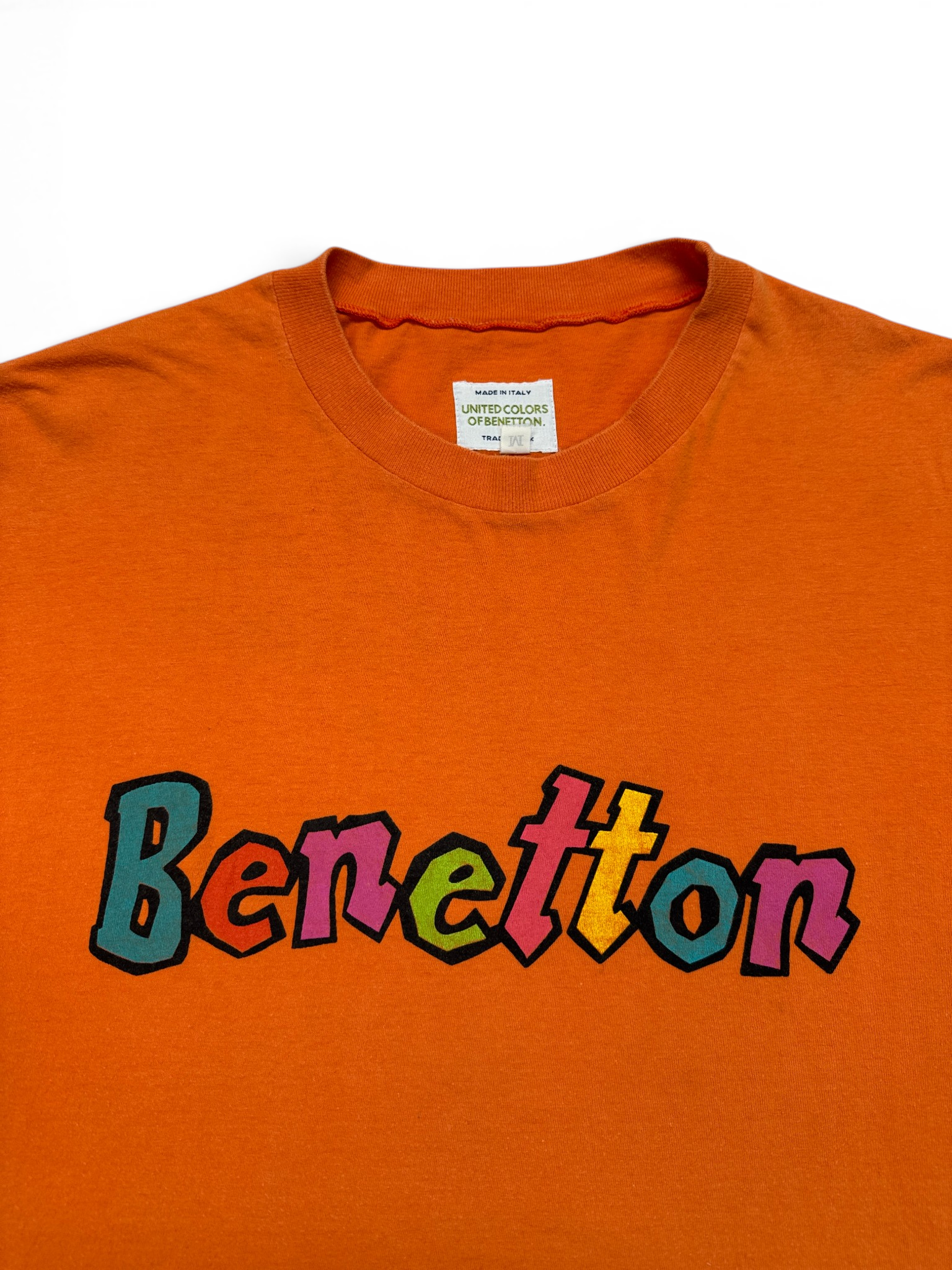 90s United Colors Of Benetton Shirt Spellout Single Stitch Orange