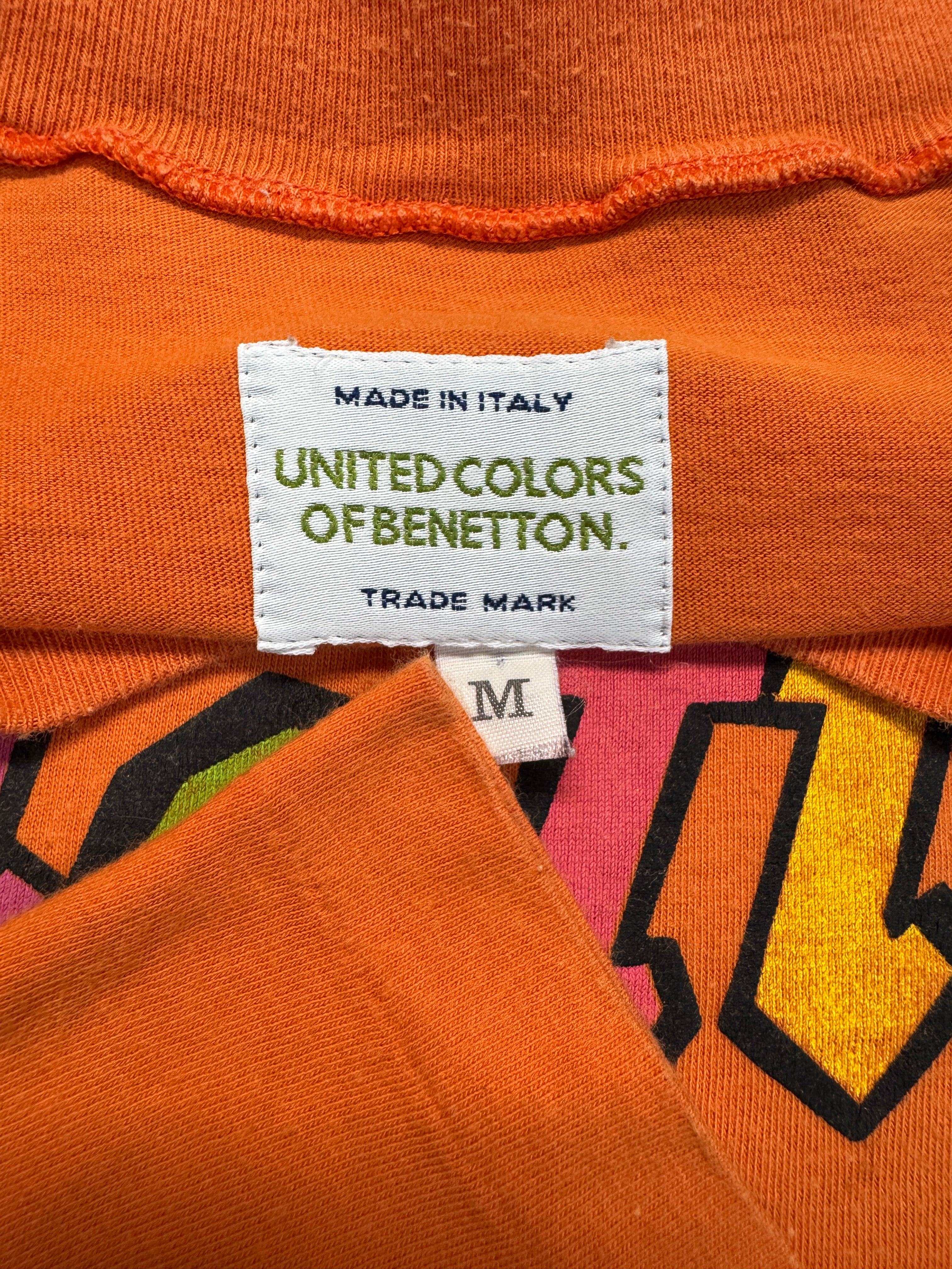 90s United Colors Of Benetton Shirt Spellout Single Stitch Orange
