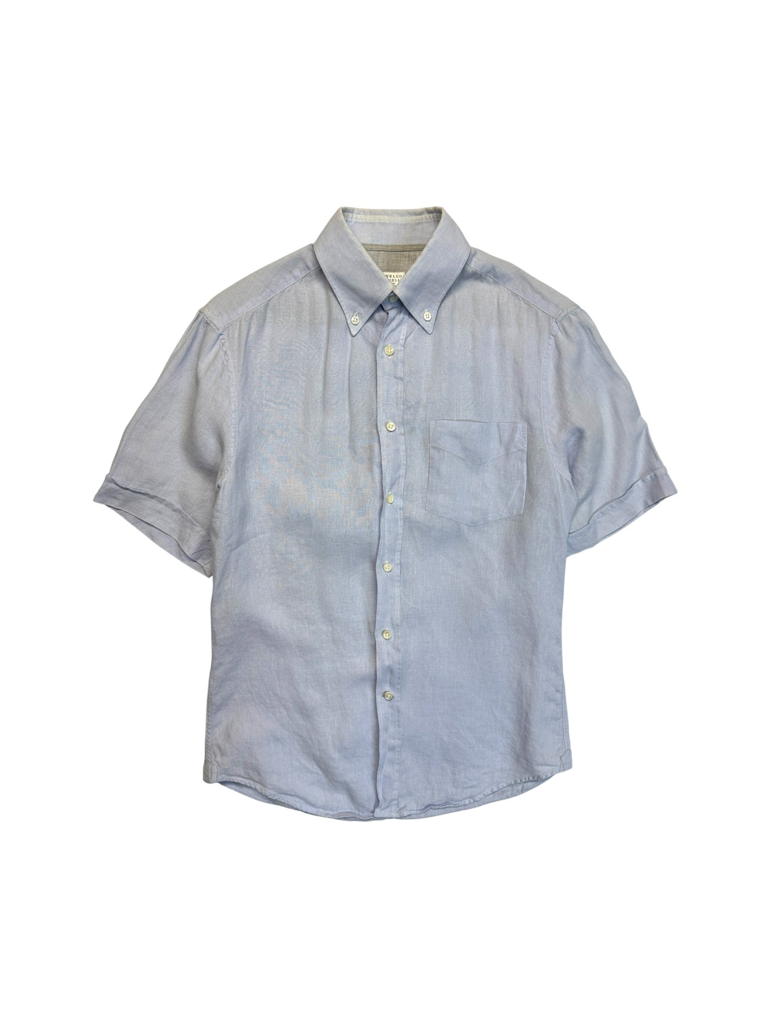 Brunello Cucinelli Kurzarm Leinenhemd Slim Fit Made In Italy Hellblau XS