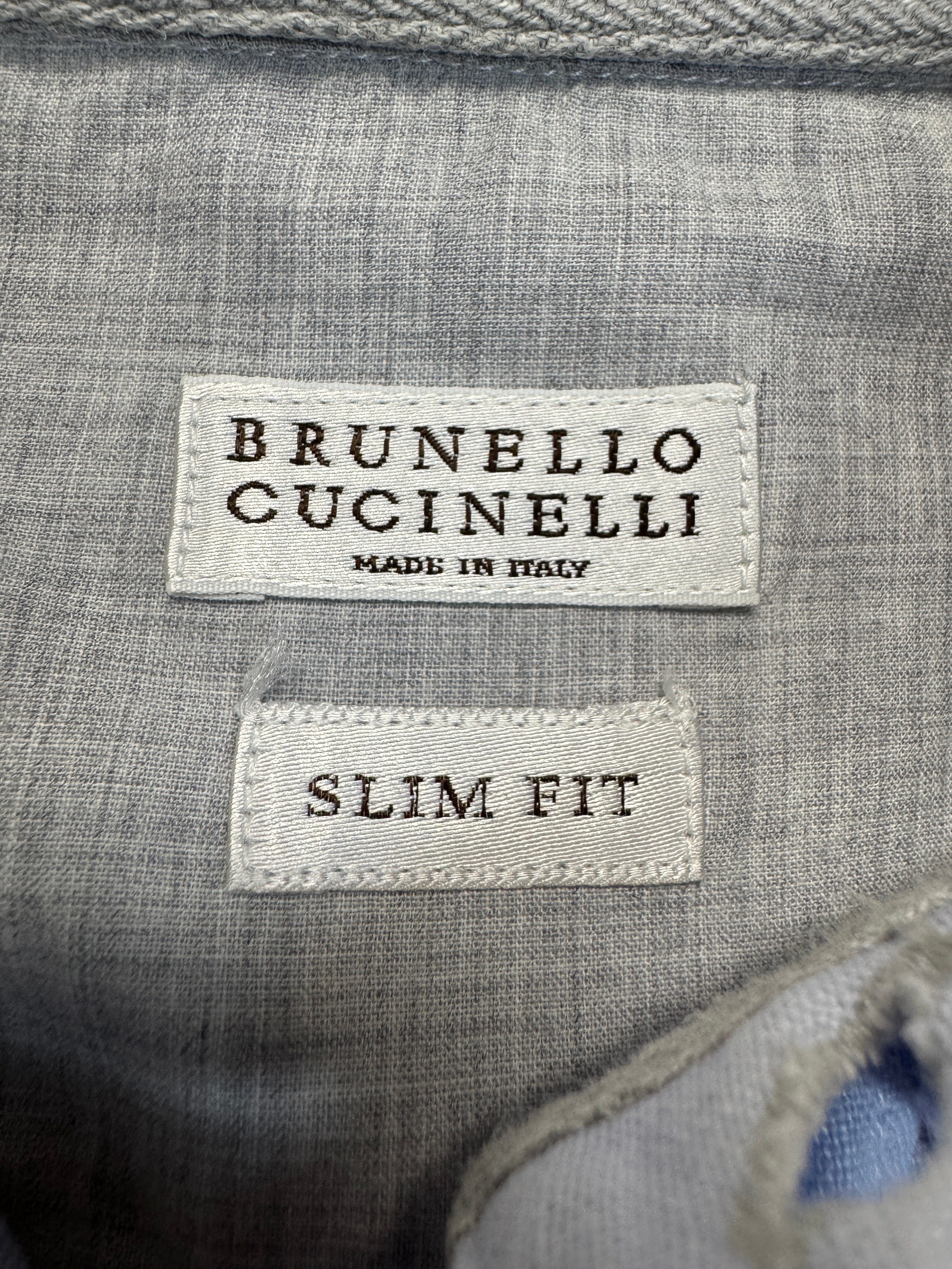 Brunello Cucinelli Kurzarm Leinenhemd Slim Fit Made In Italy Hellblau XS