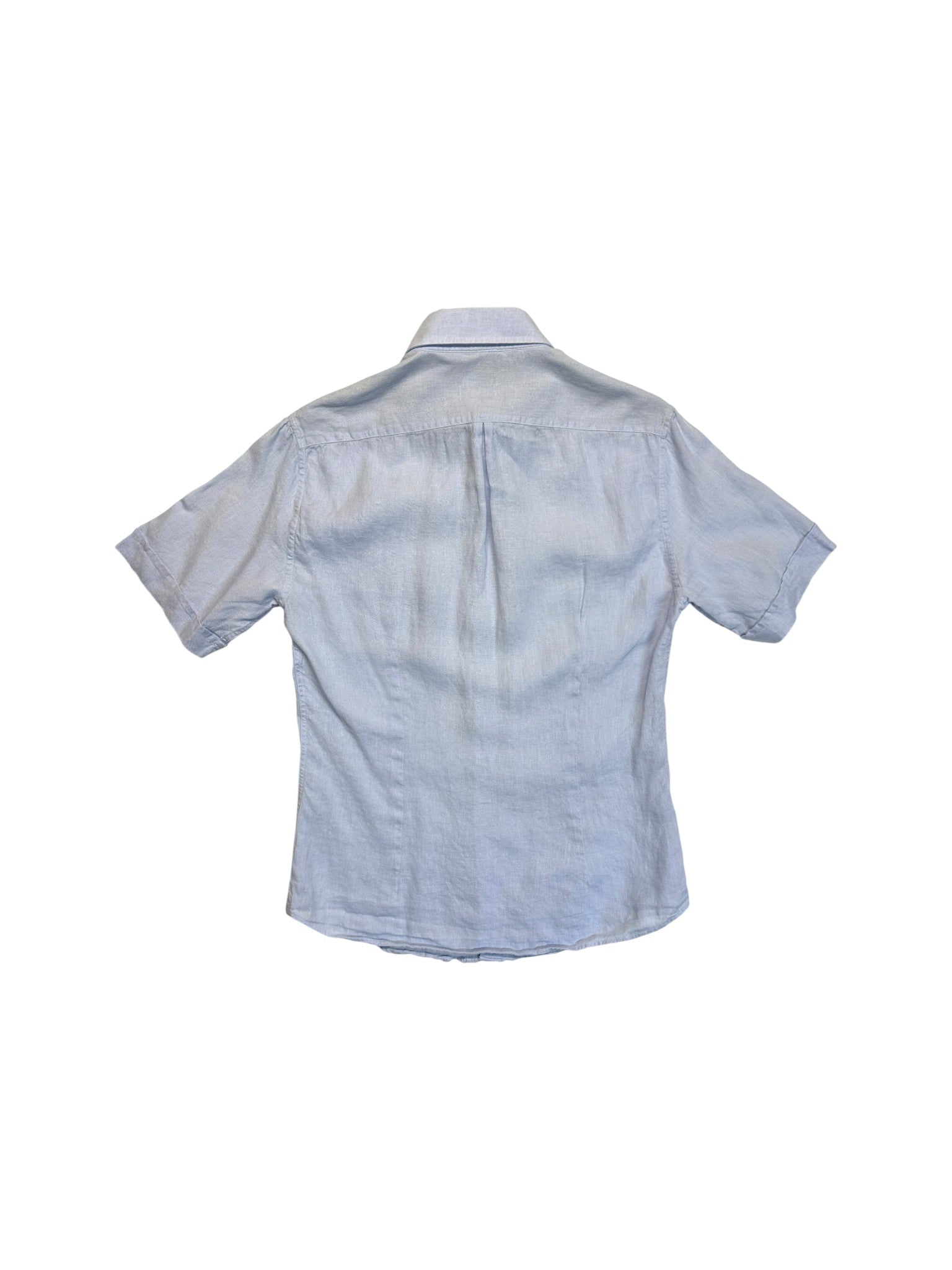 Brunello Cucinelli Kurzarm Leinenhemd Slim Fit Made In Italy Hellblau XS