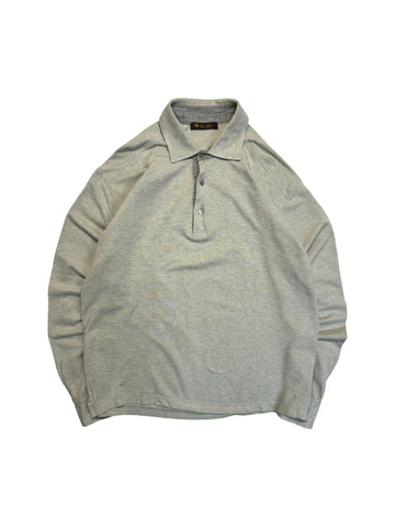 Loro Piana Pullover/Longsleeve Mit Polokragen Leinen & Baumwolle Grau Mit Grünstich XL