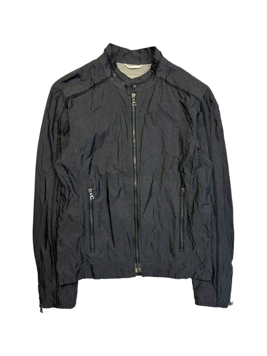00s Prada Biker Jacke Nylon Metallic Two-Way Zip Schwarz 48 M
