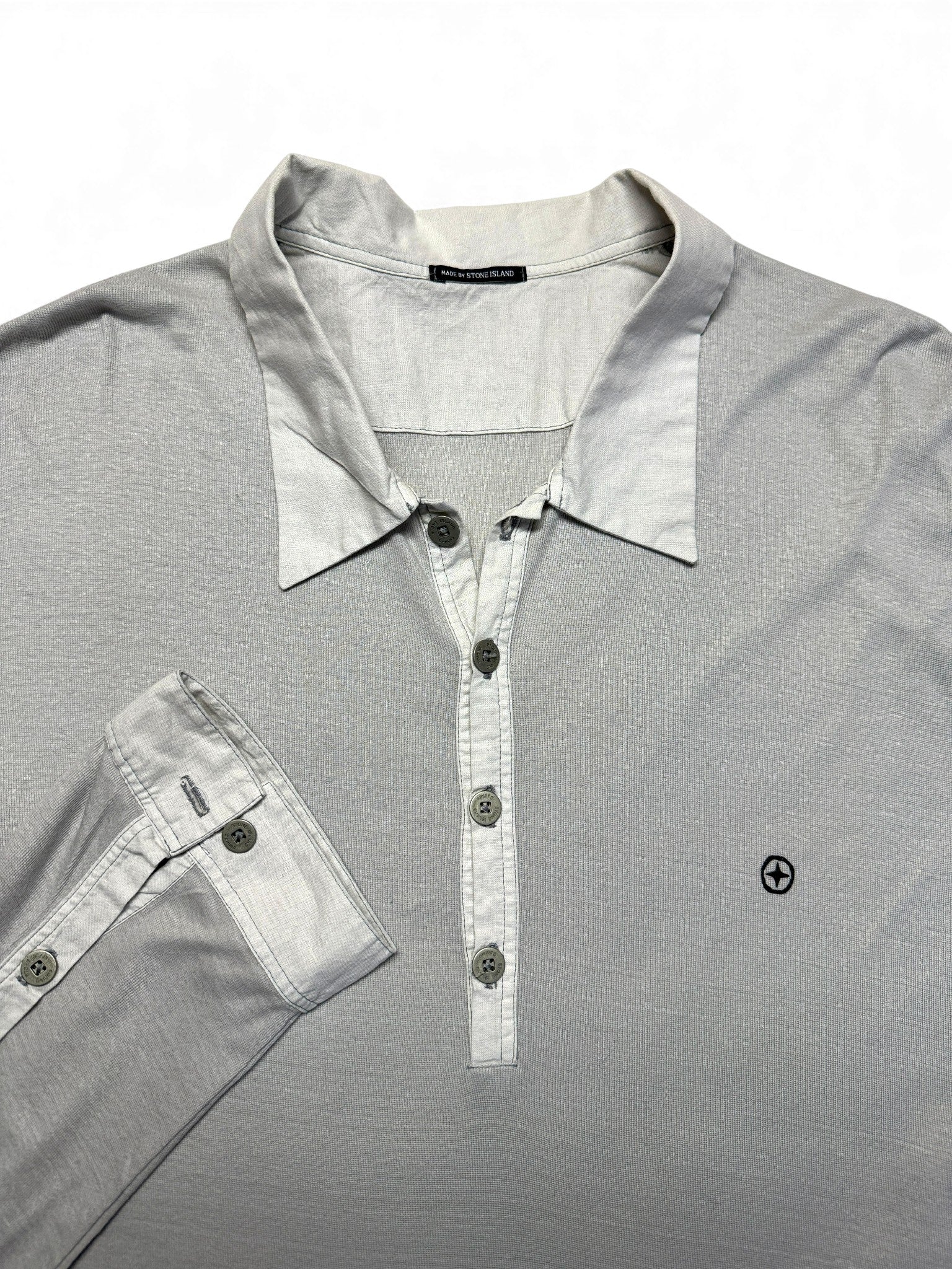 Stone Island Pulli/Longsleeve Mit Kragen Und Knopfleiste Baumwolle & Leinen Made In Italy Hellgrau XXXL