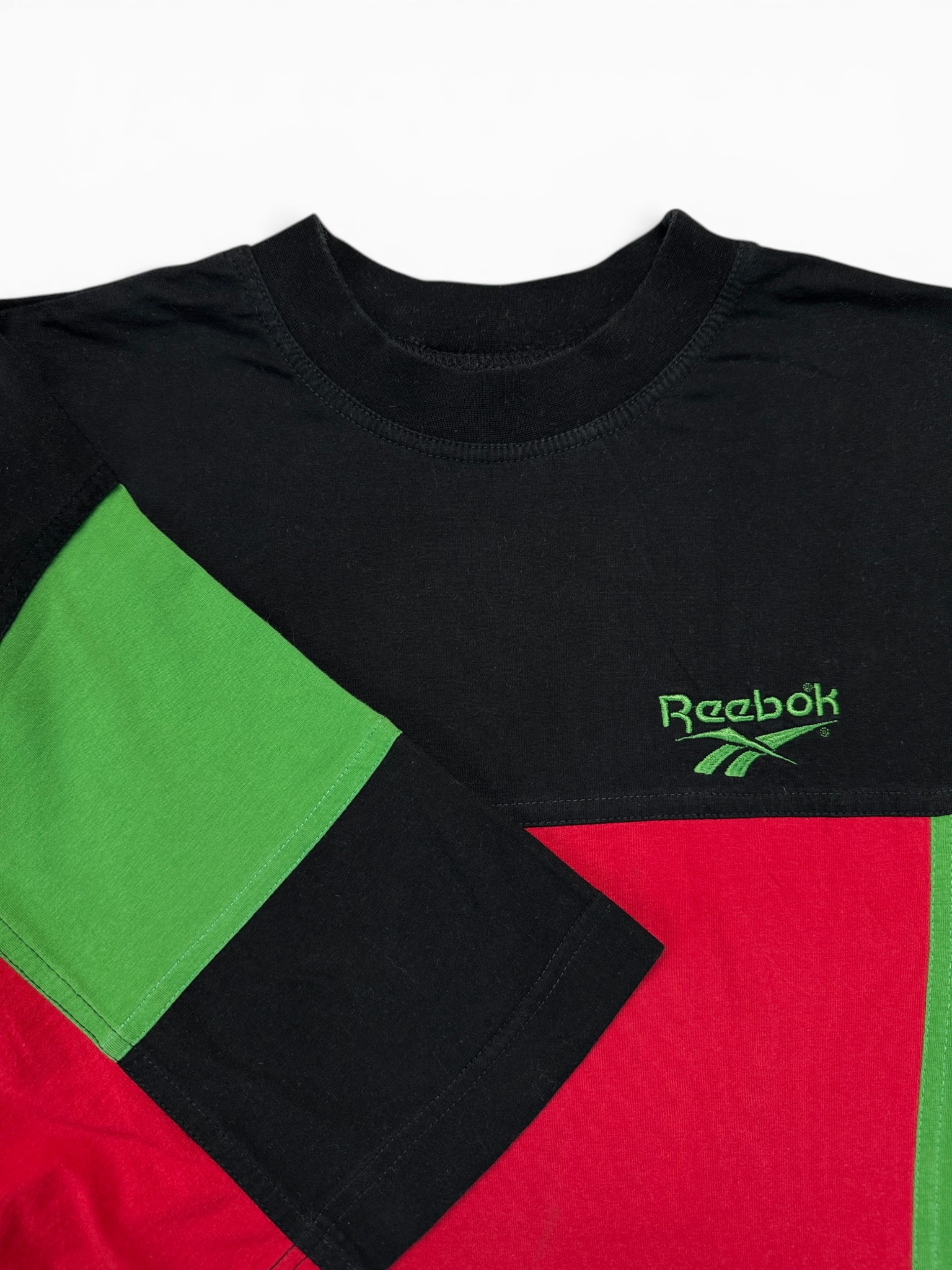 90s Reebok Colorblocked Shirt Rot Schwarz Grün