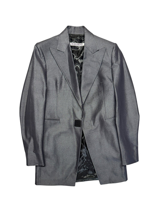 00s Dirk Bikkembergs Blazer Velcro-Closure Glanz Made In Italy Silber Metallic 48 S-M