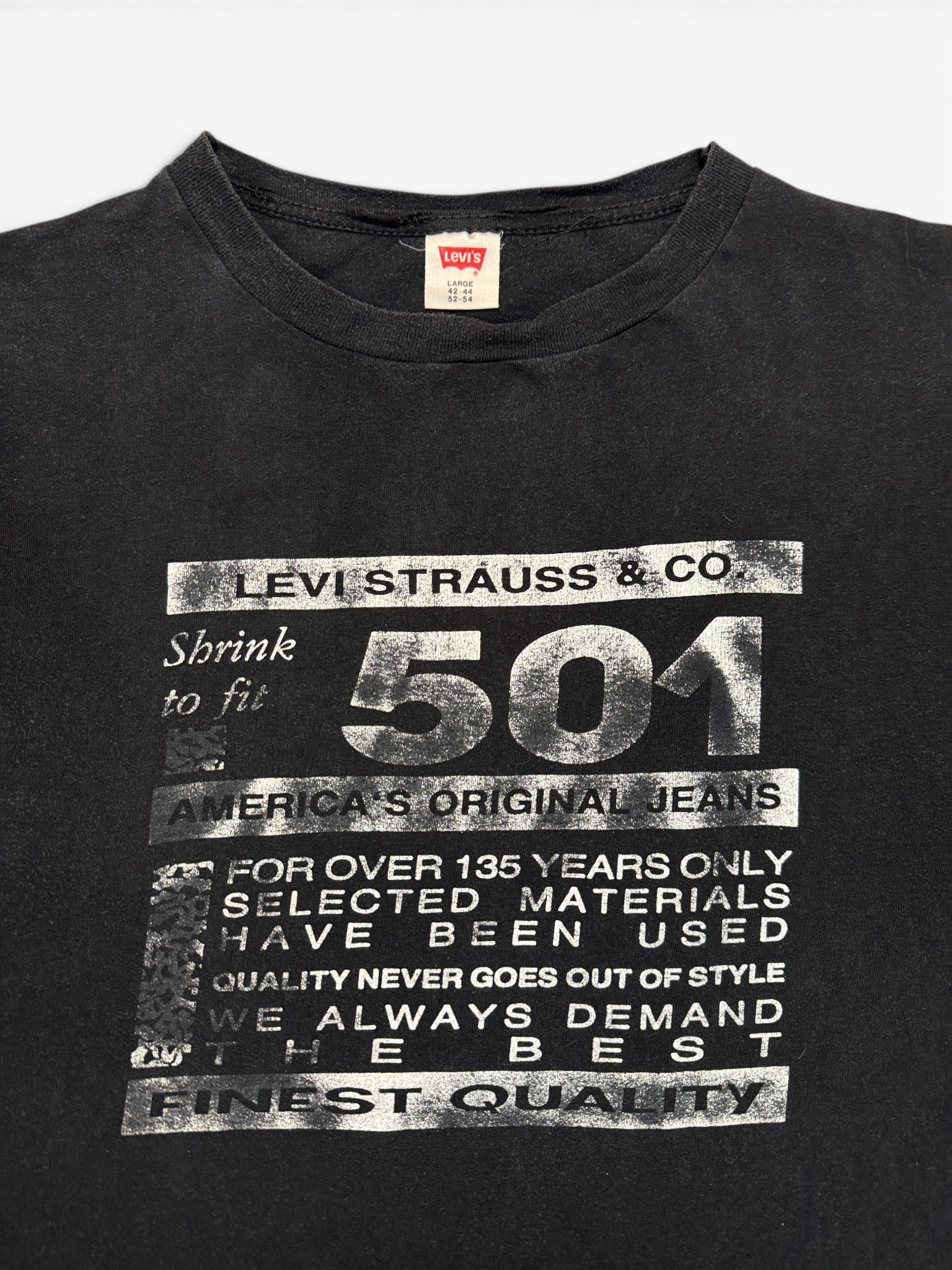 90s Levis Promo Shirt "Shrink to fit 501" Single Stitch Schwarz