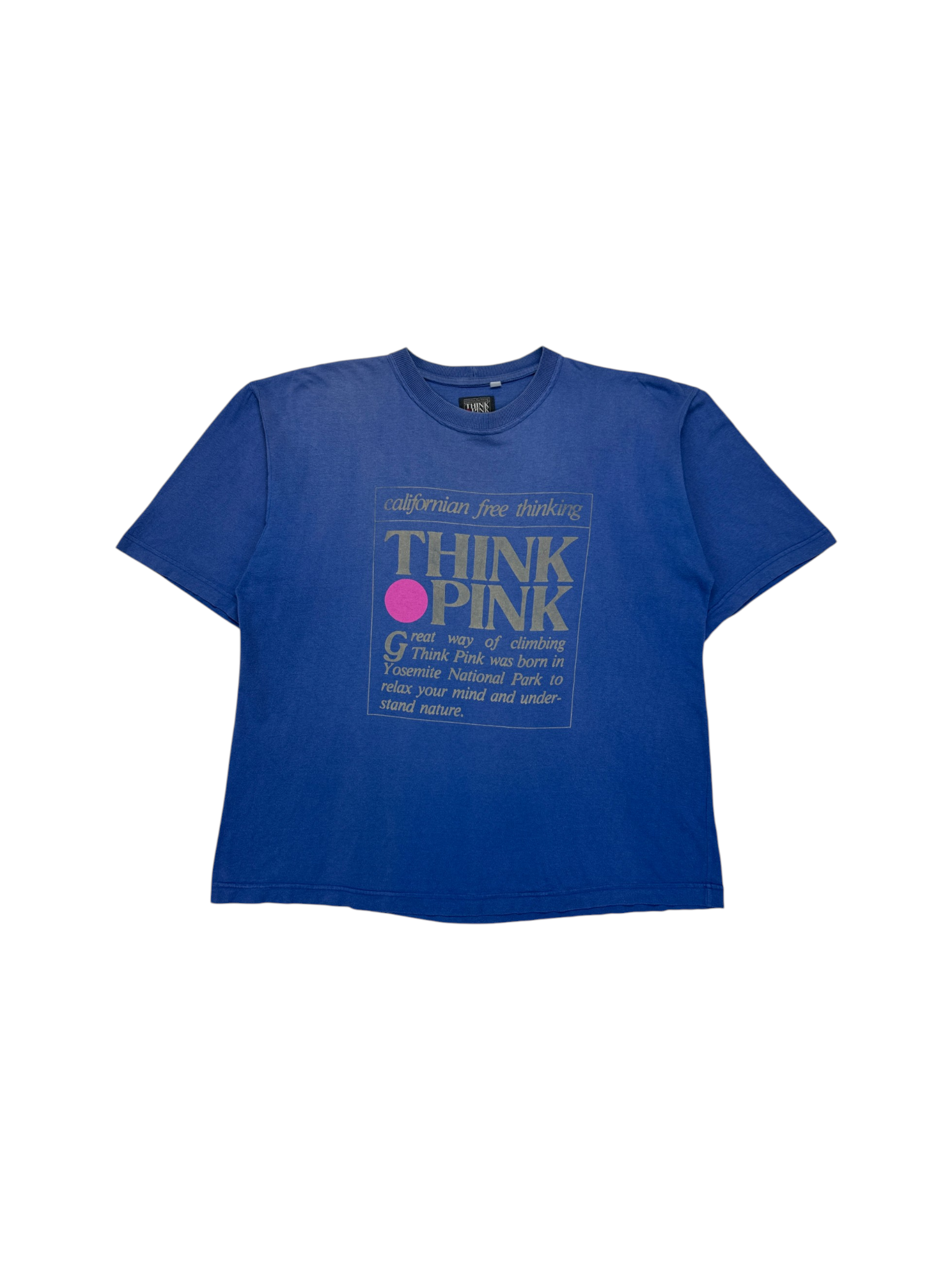 90s Faded Think Pink Shirt Frontprint Blau