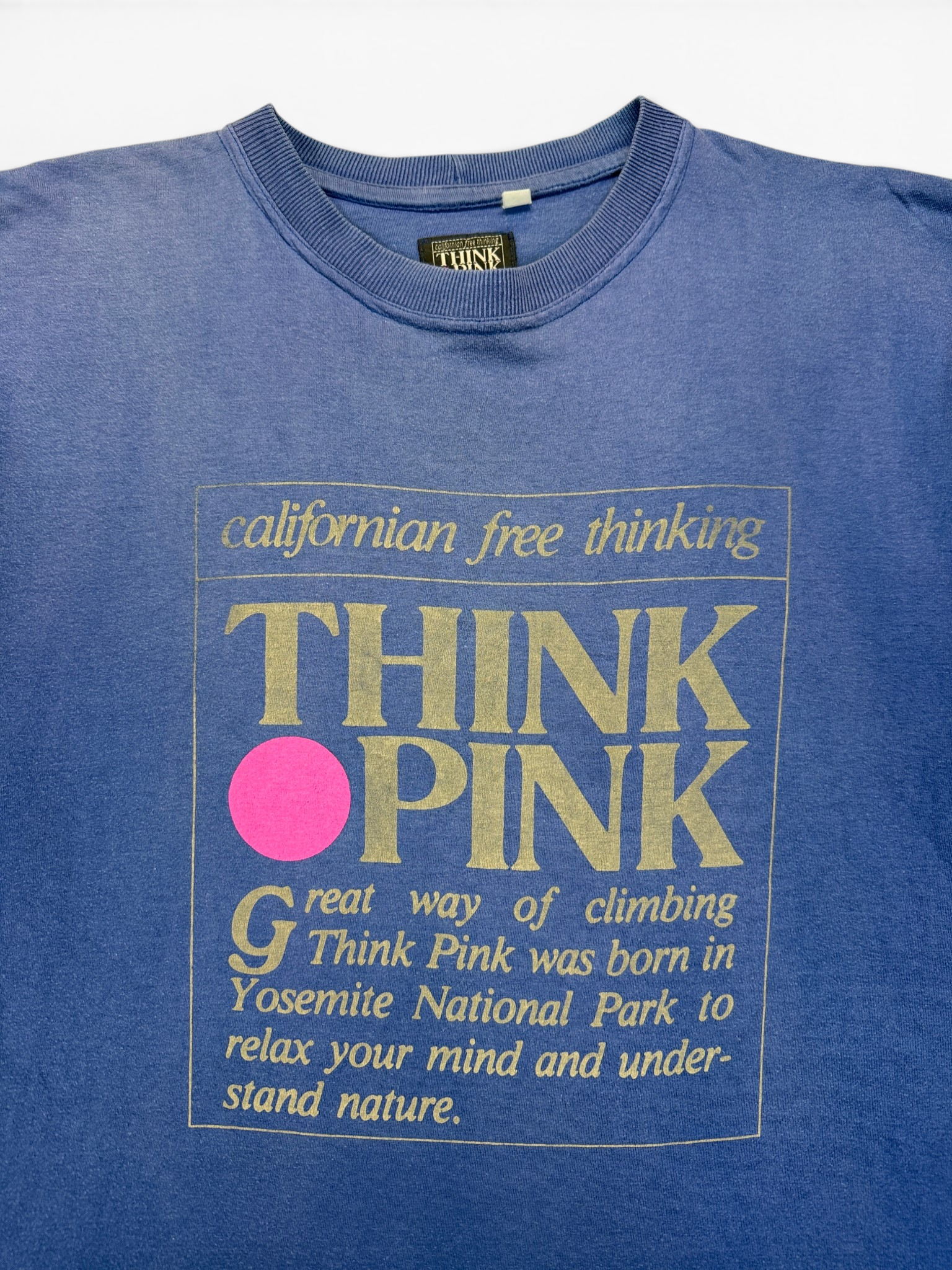 90s Faded Think Pink Shirt Frontprint Blau