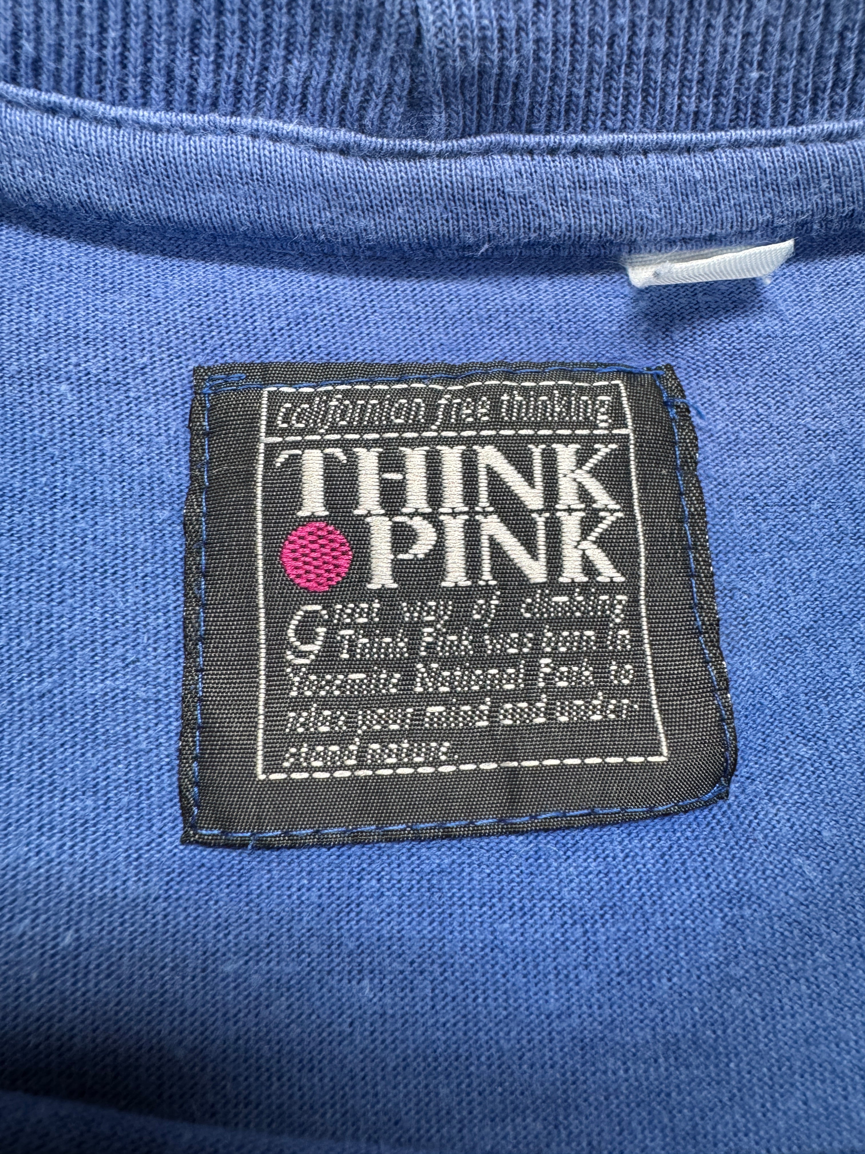 90s Faded Think Pink Shirt Frontprint Blau