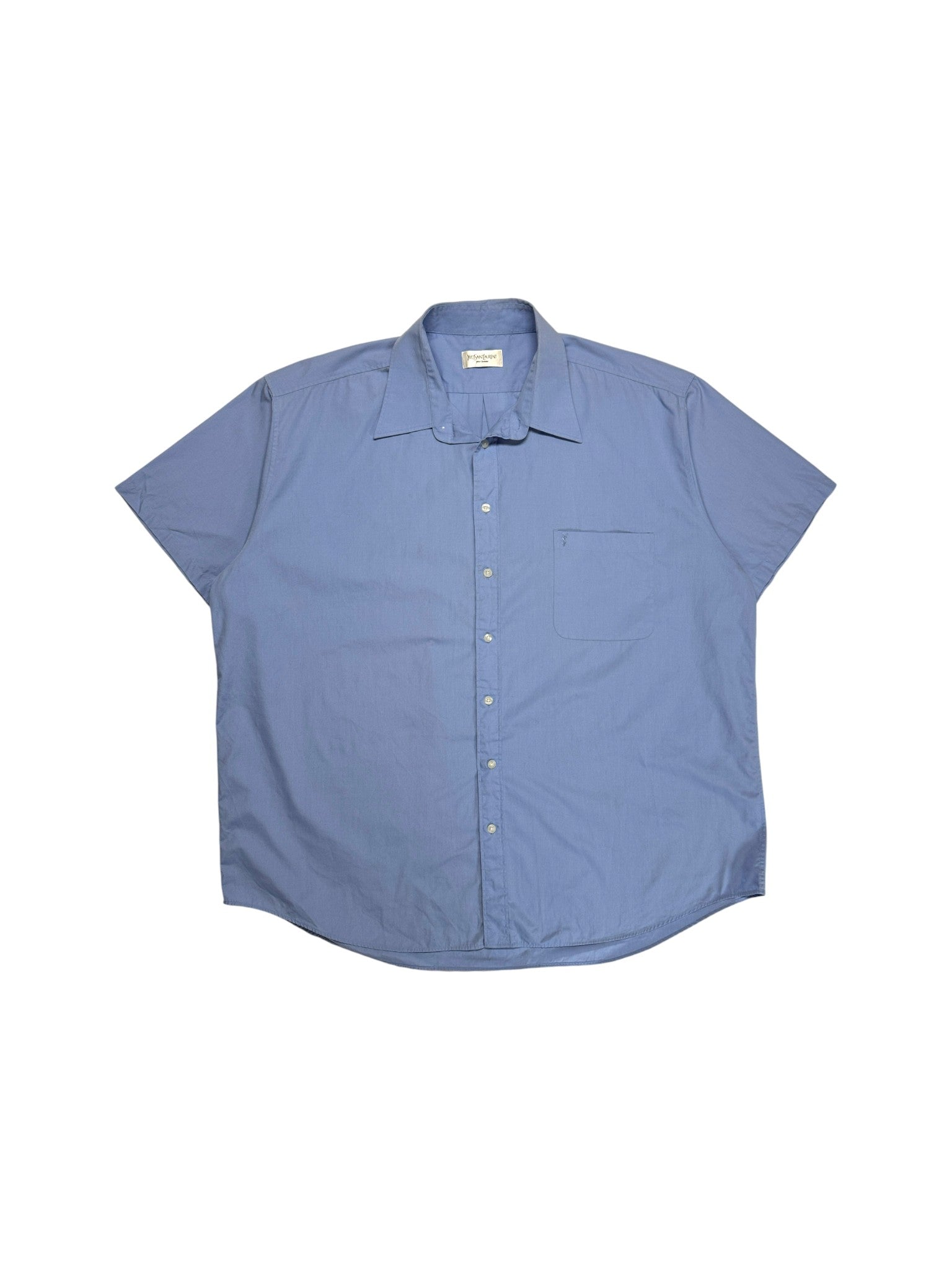 90s Yves Saint Laurent Kurzarm Hemd Basic Blau XL-XXL