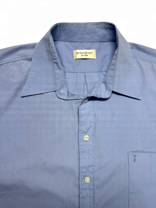 90s Yves Saint Laurent Kurzarm Hemd Basic Blau XL-XXL