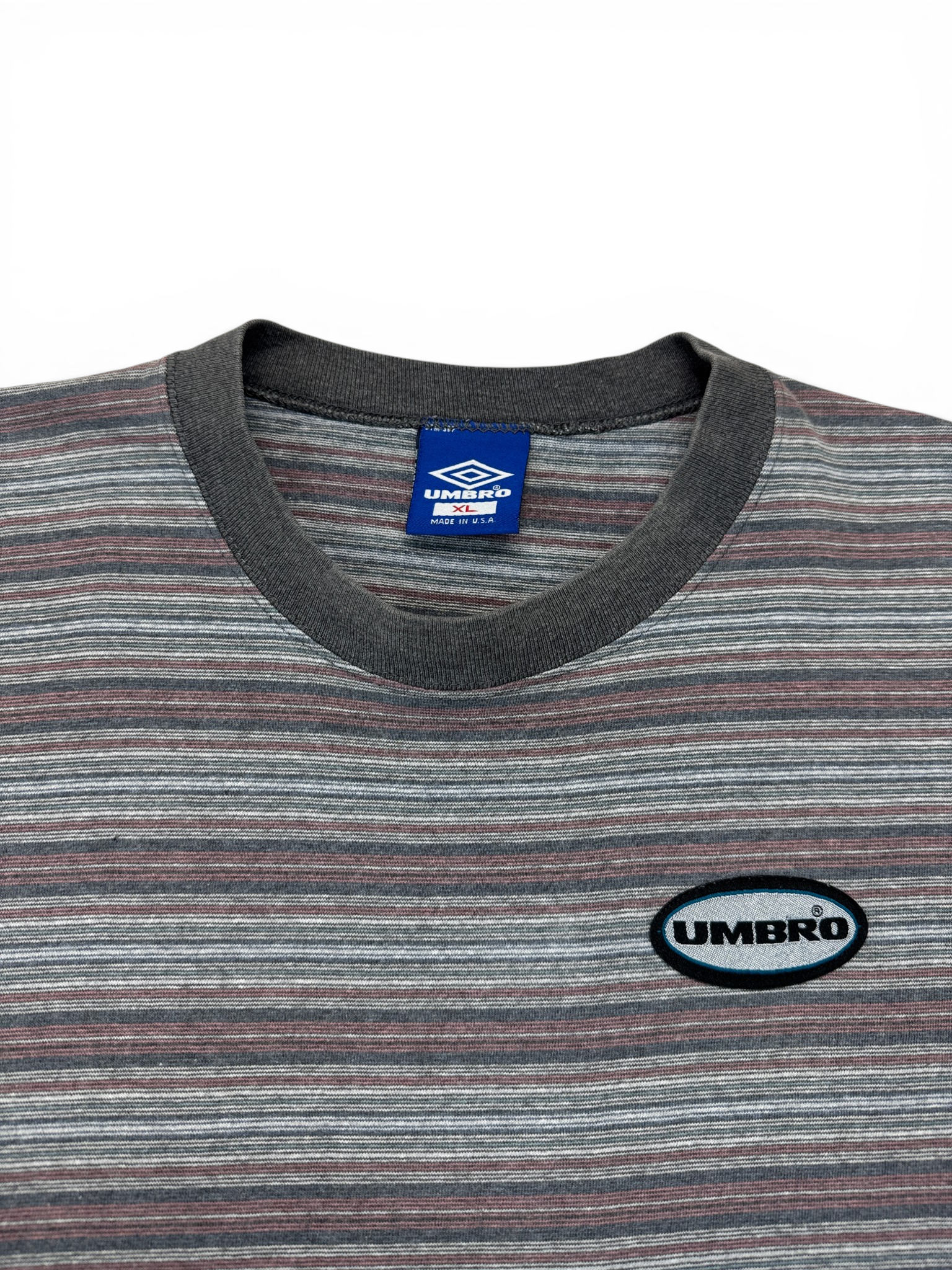 90s Umbro Shirt Pinstripes Made In USA Grau Rot