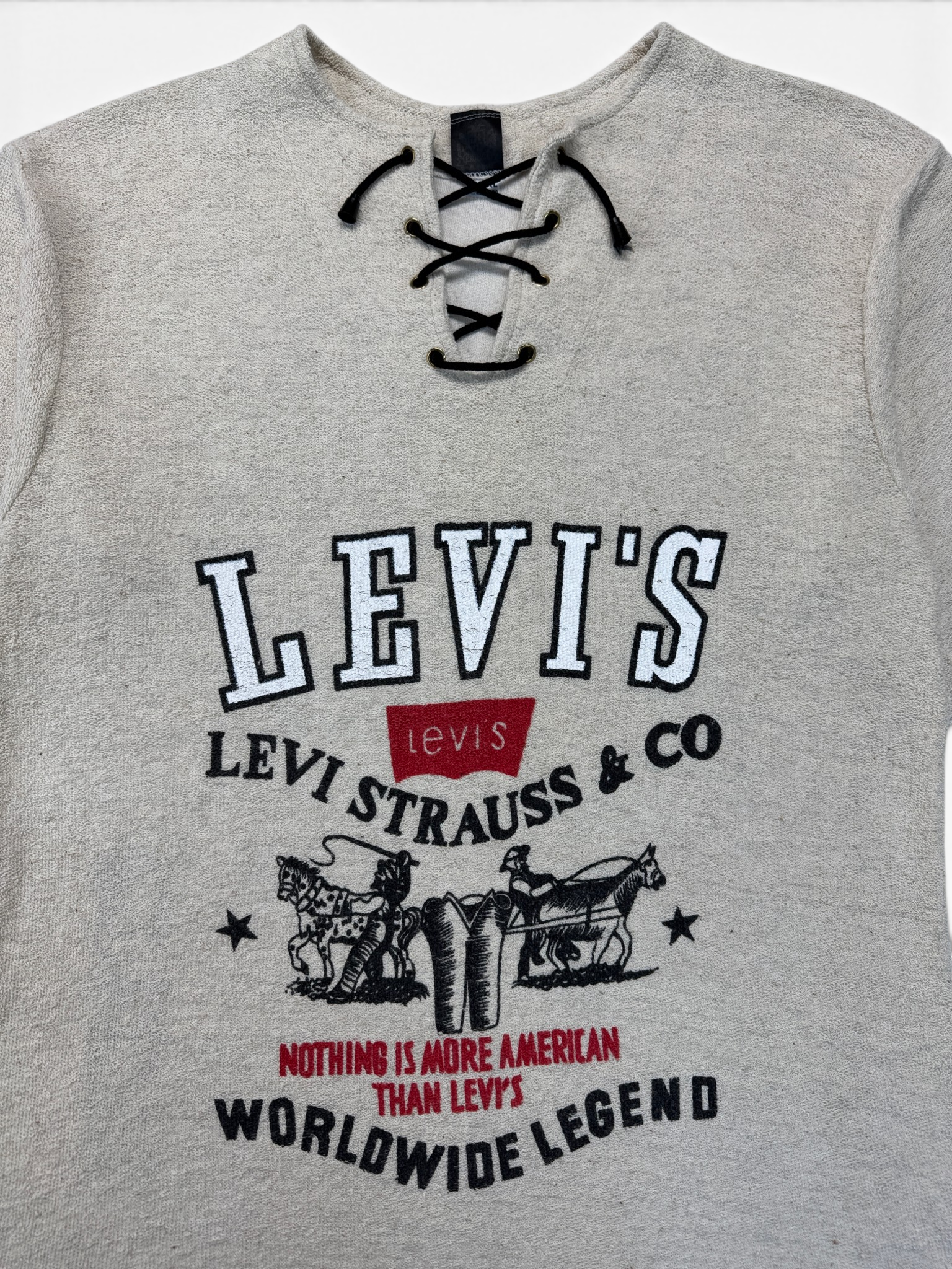 90s Levis Frottee Lace-Up Shirt Bootleg Weiß
