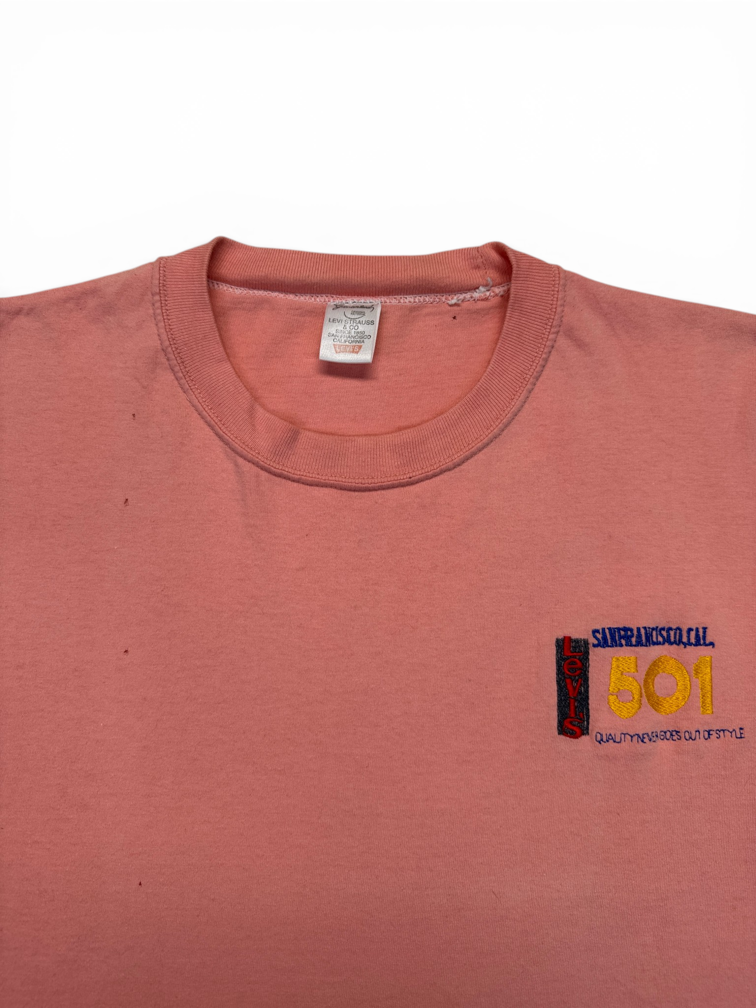 90s Levis Shirt 501 Embroidery Single Stitch Lachs