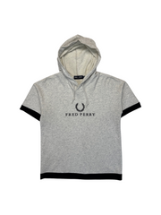 00s Fred Perry Damen Kurzarm Hoodie Grau