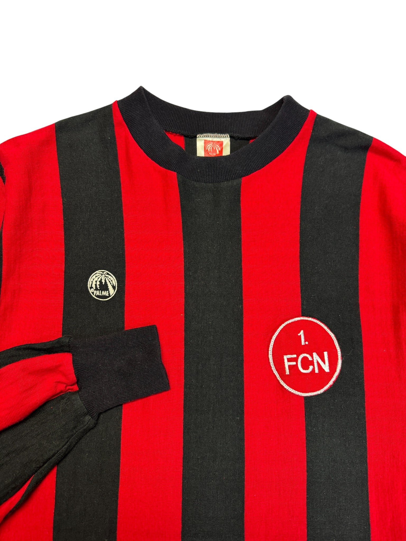 70s Palme Trikot 1. FCN Fan-Club-Rosl Made In West Germany Gestreift Schwarz Rot L