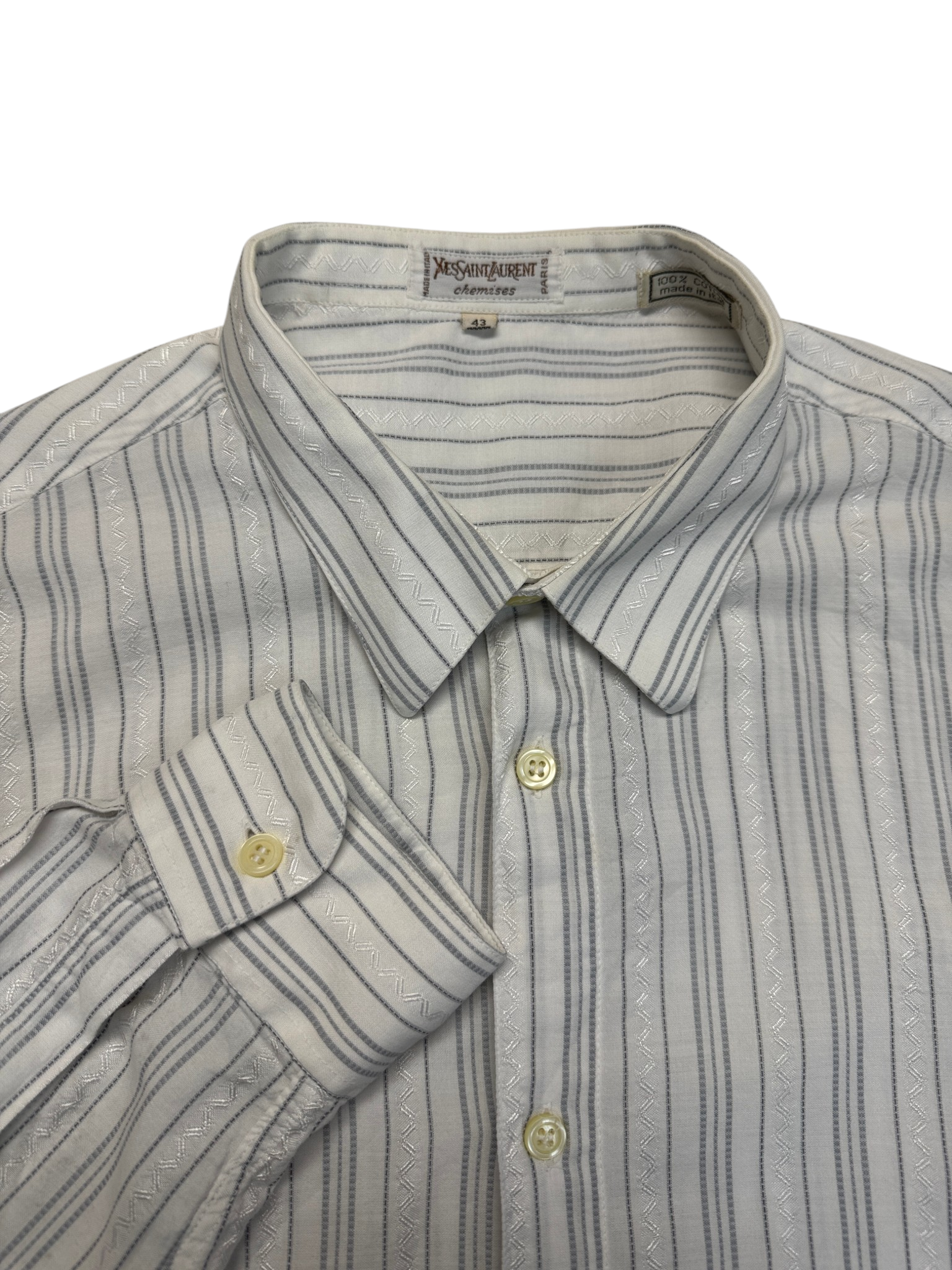 80s Yves Saint Laurent Hemd Made In Italy Gestreift Weiß