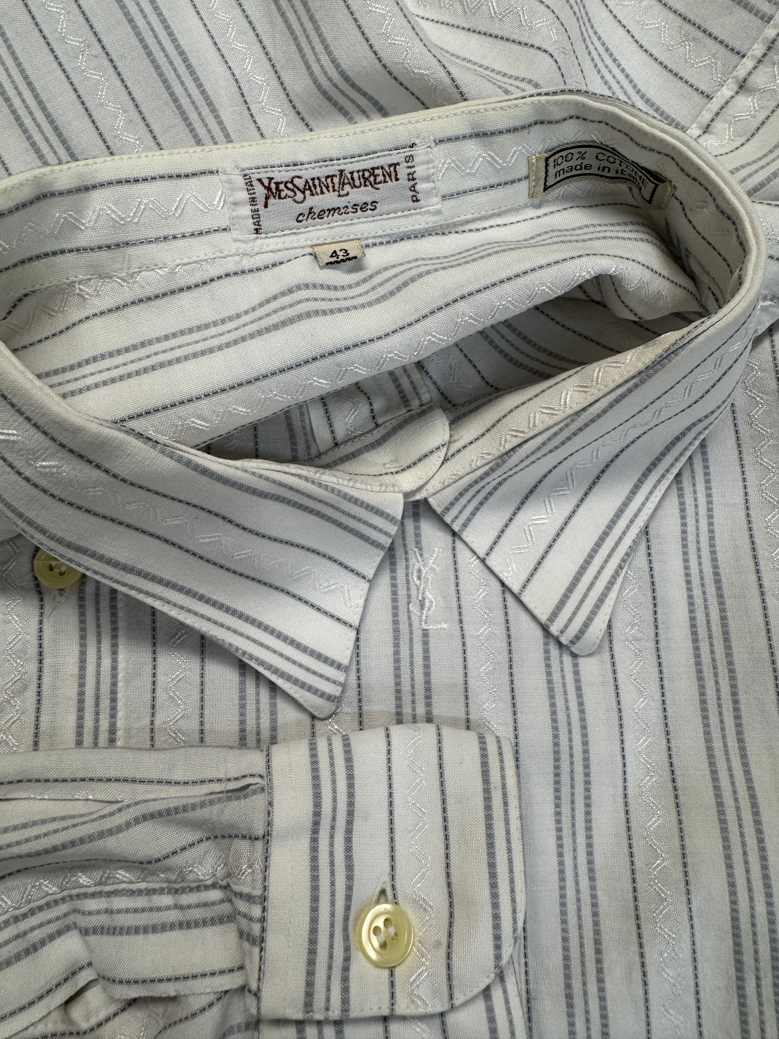 80s Yves Saint Laurent Hemd Made In Italy Gestreift Weiß