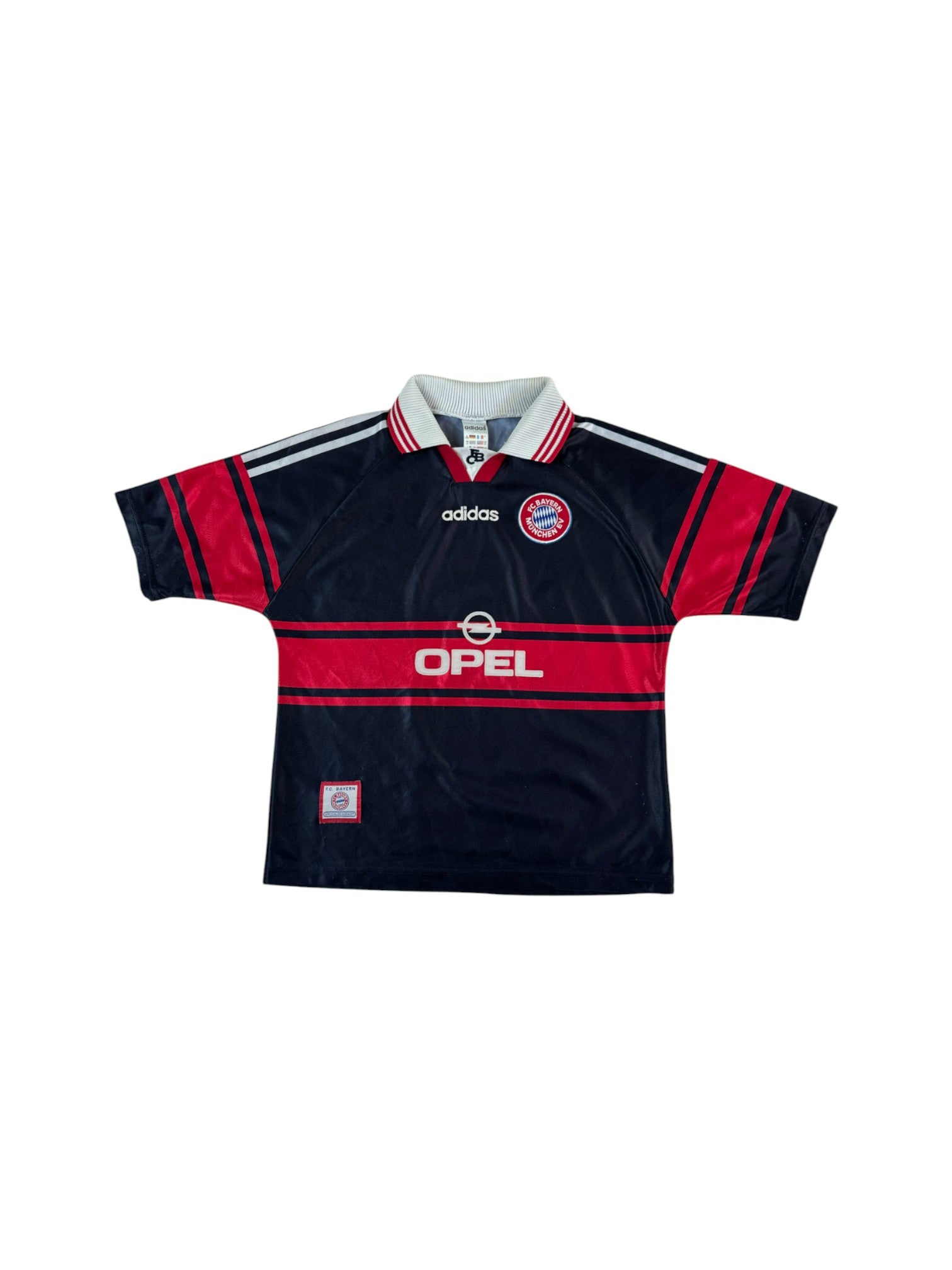 Vintage Adidas Trikot FC Bayern 1997/98 Opel Made In England Schwarz Rot Kinder 152