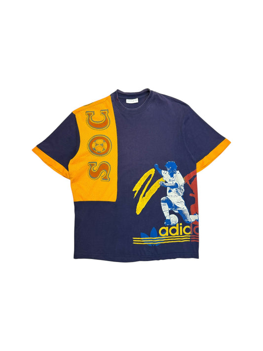 90s Adidas Shirt "Soccer" Mit Mesh Dunkelblau Gelb D6 L