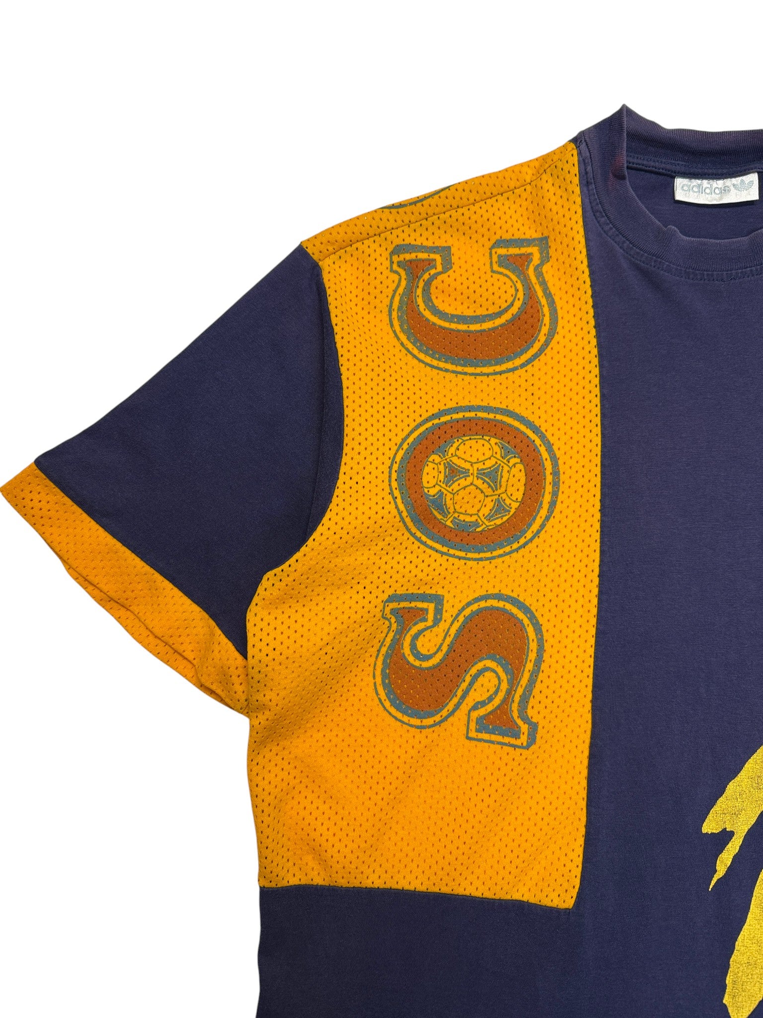 90s Adidas Shirt "Soccer" Mit Mesh Dunkelblau Gelb D6 L