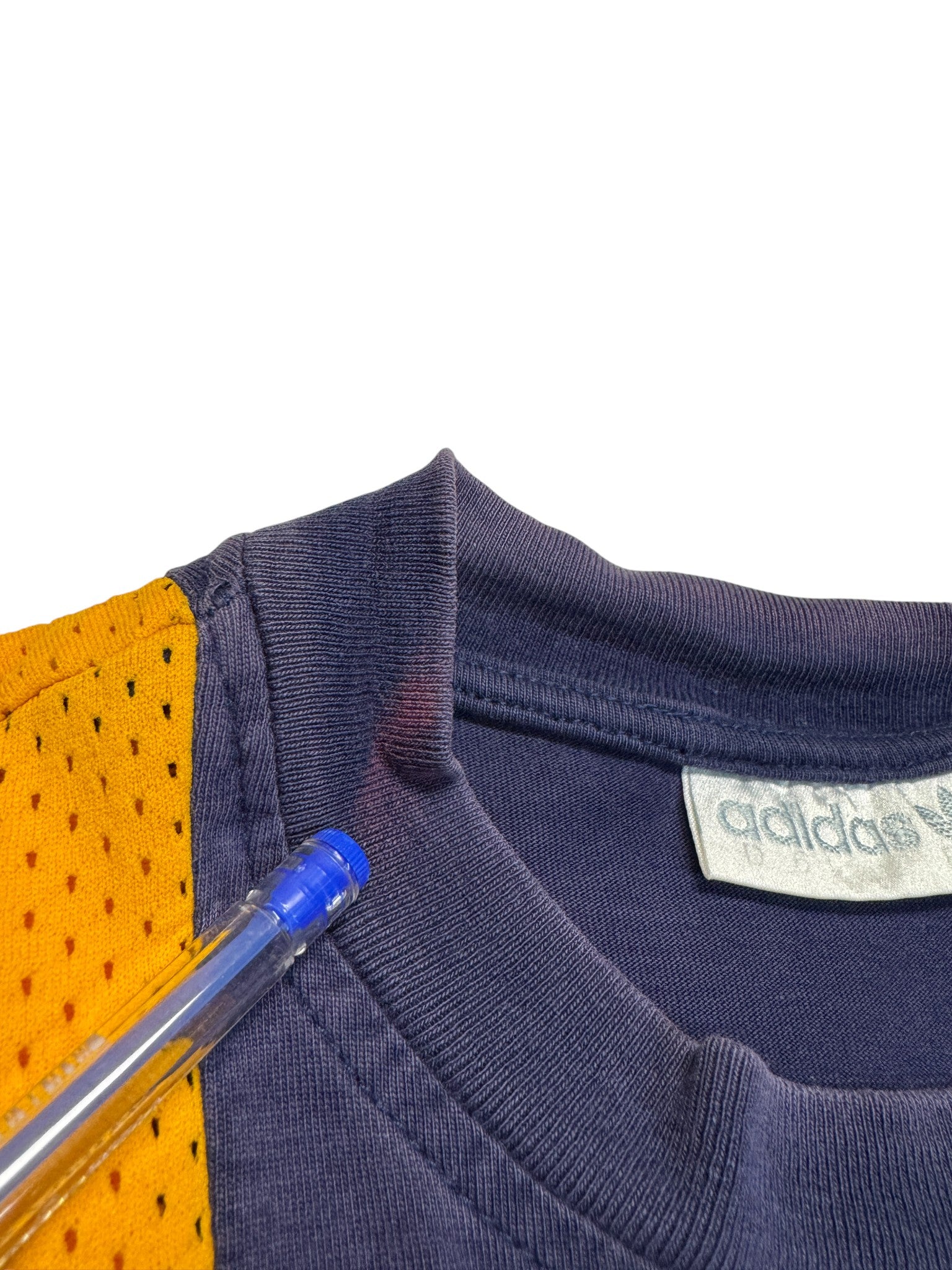 90s Adidas Shirt "Soccer" Mit Mesh Dunkelblau Gelb D6 L