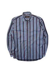 00s Etro Milan Hemd Striped Hidden Floral Trim Lila Blau