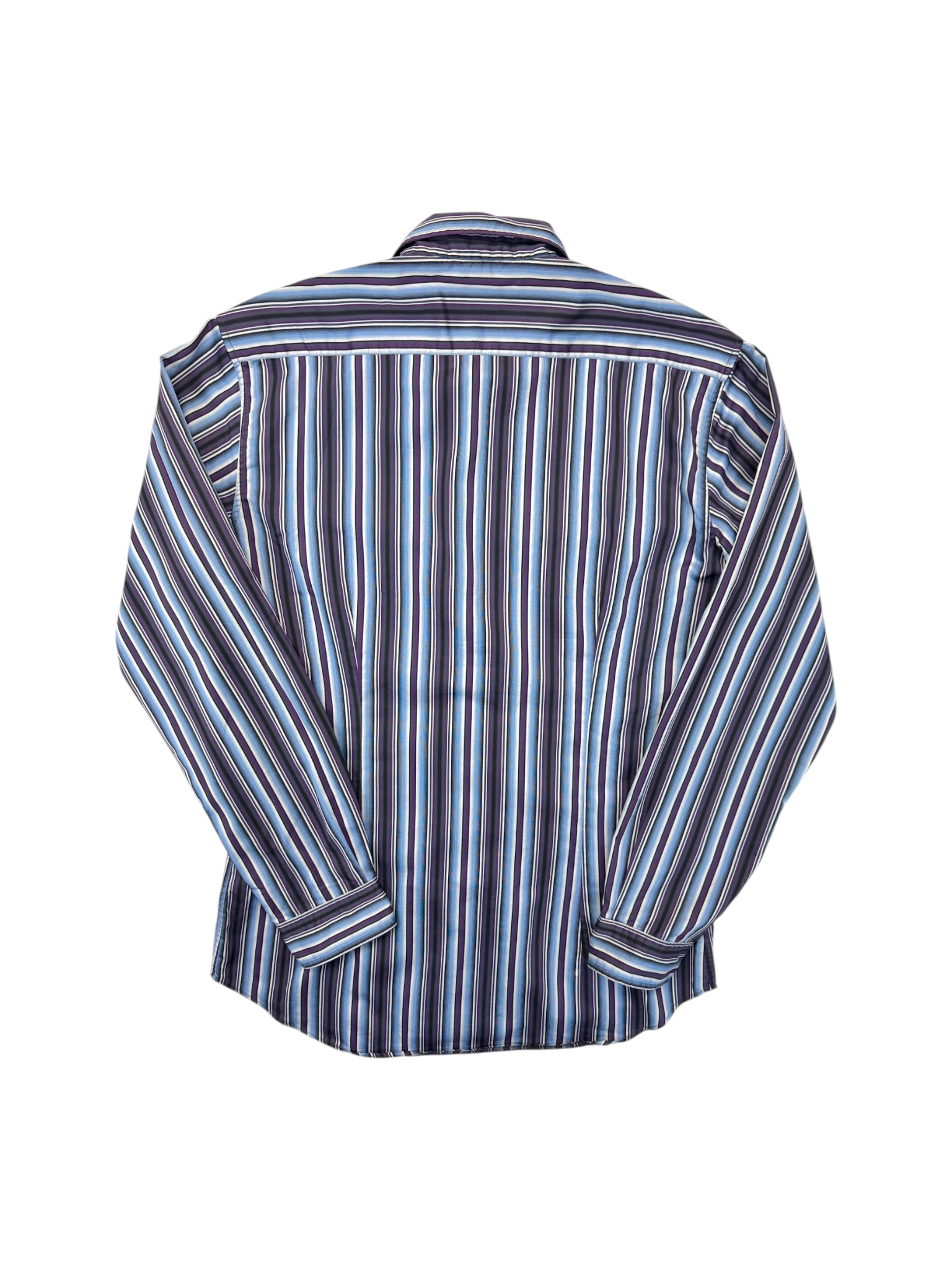 00s Etro Milan Hemd Striped Hidden Floral Trim Lila Blau