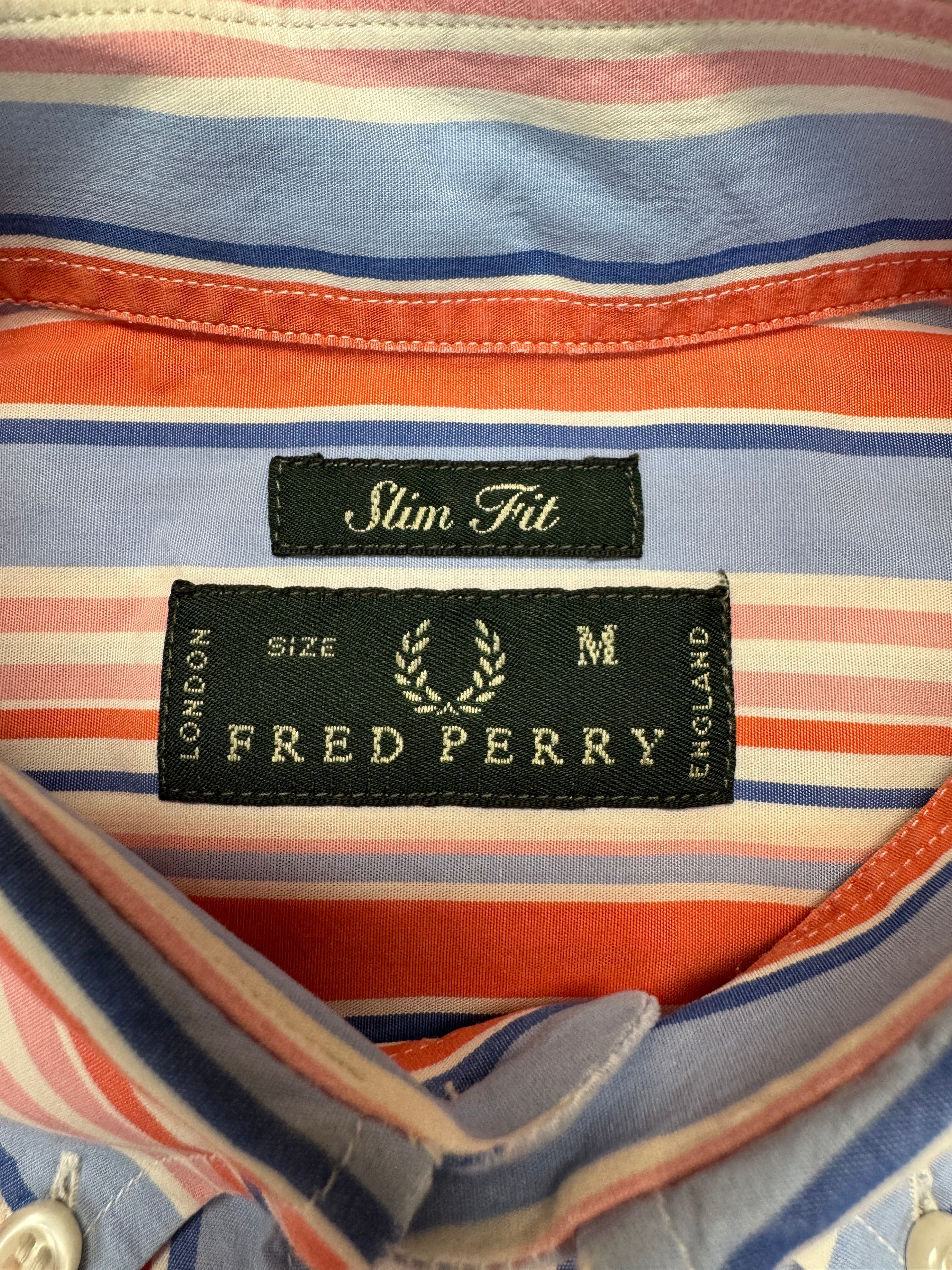 90s Fred Perry Hemd Slim Fit Made In Italy Gestreift