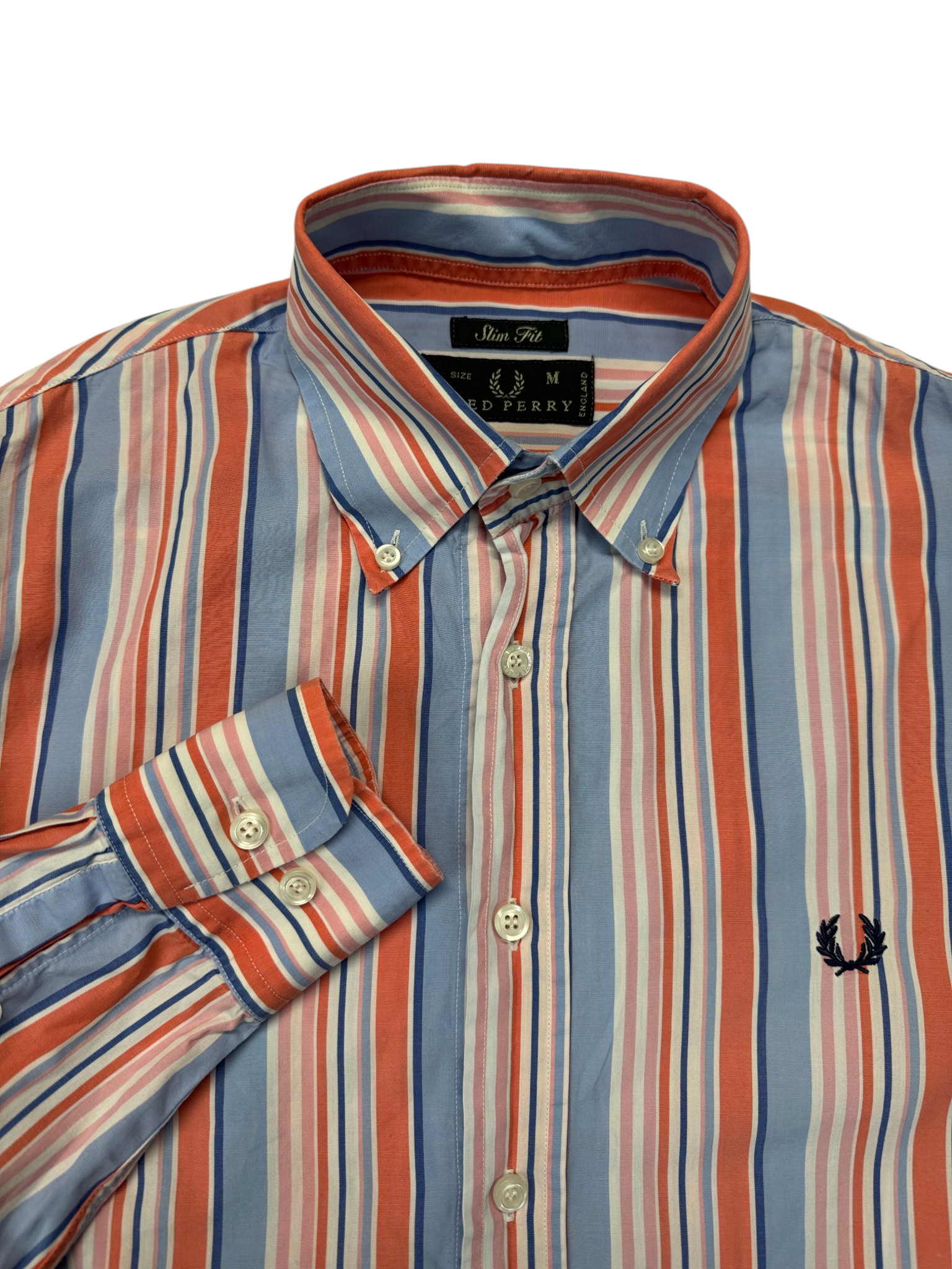 90s Fred Perry Hemd Slim Fit Made In Italy Gestreift