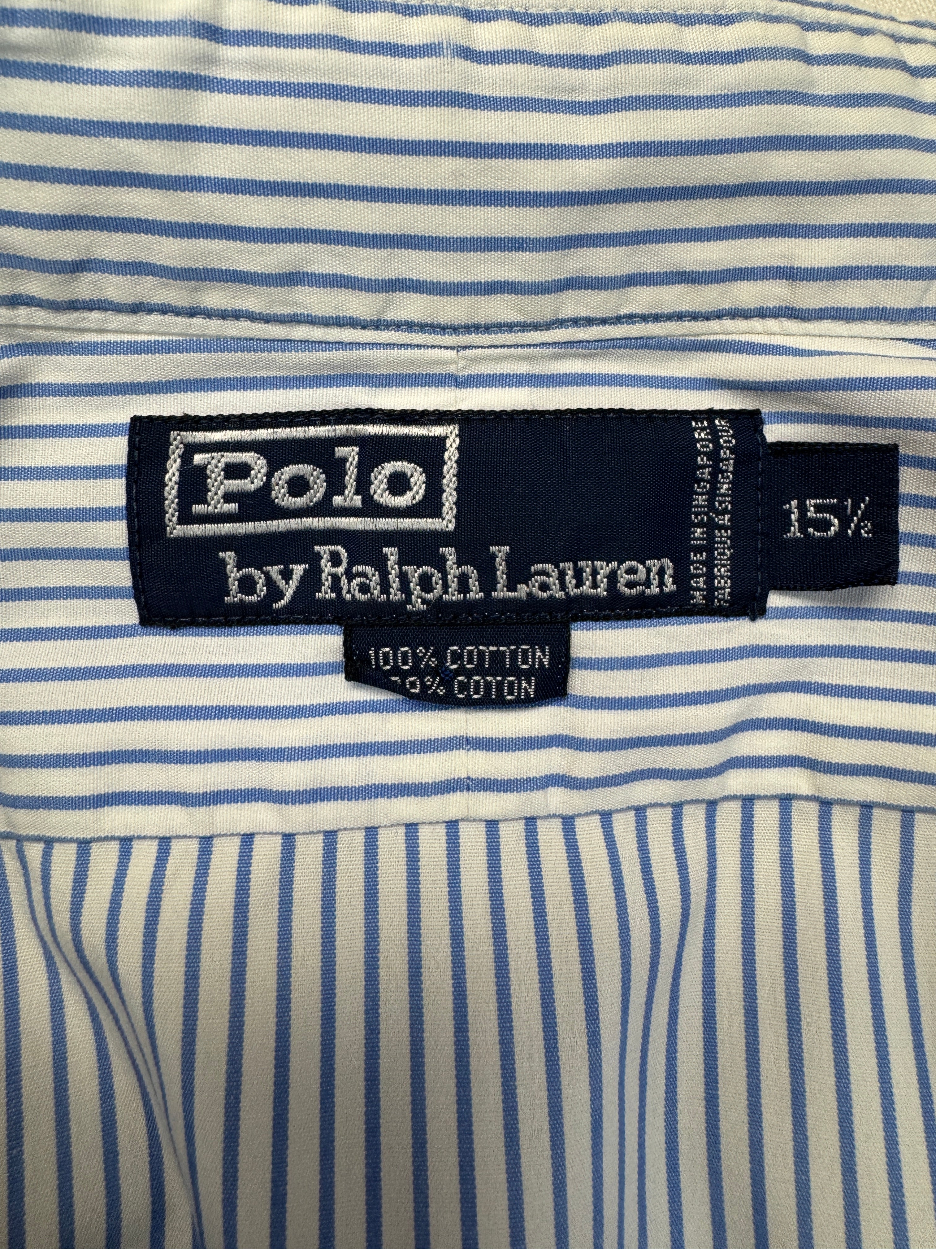 90s Ralph Lauren Hemd Made In Singapore Gestreift Blau Weiß